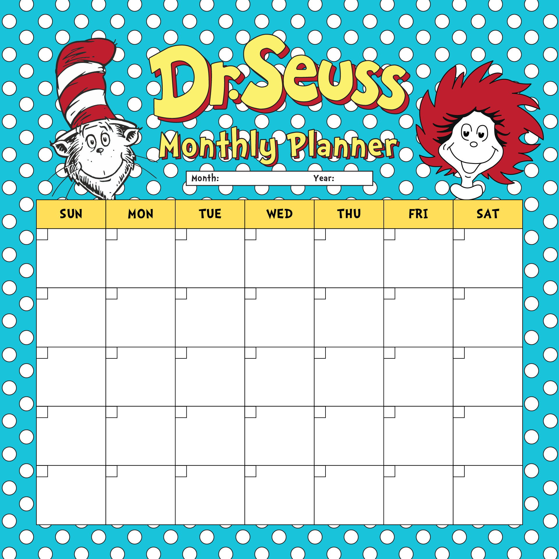 Dr Seuss Blank Calendar Printable