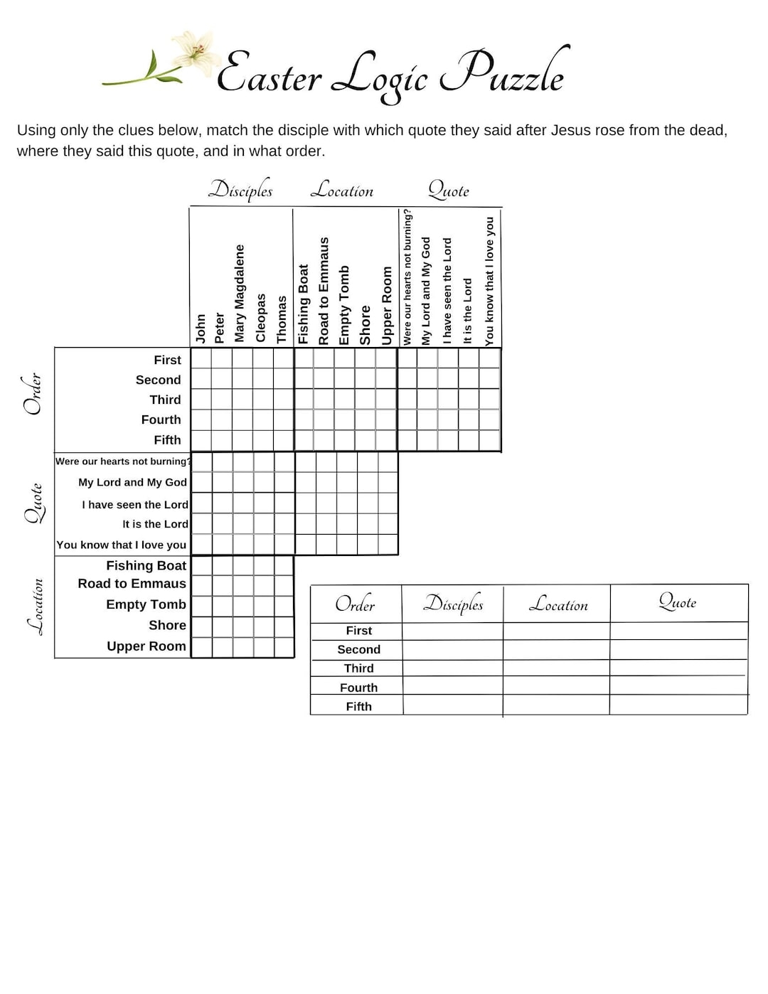 Easter Logic Puzzle Printable Logic Puzzle Games Christian 