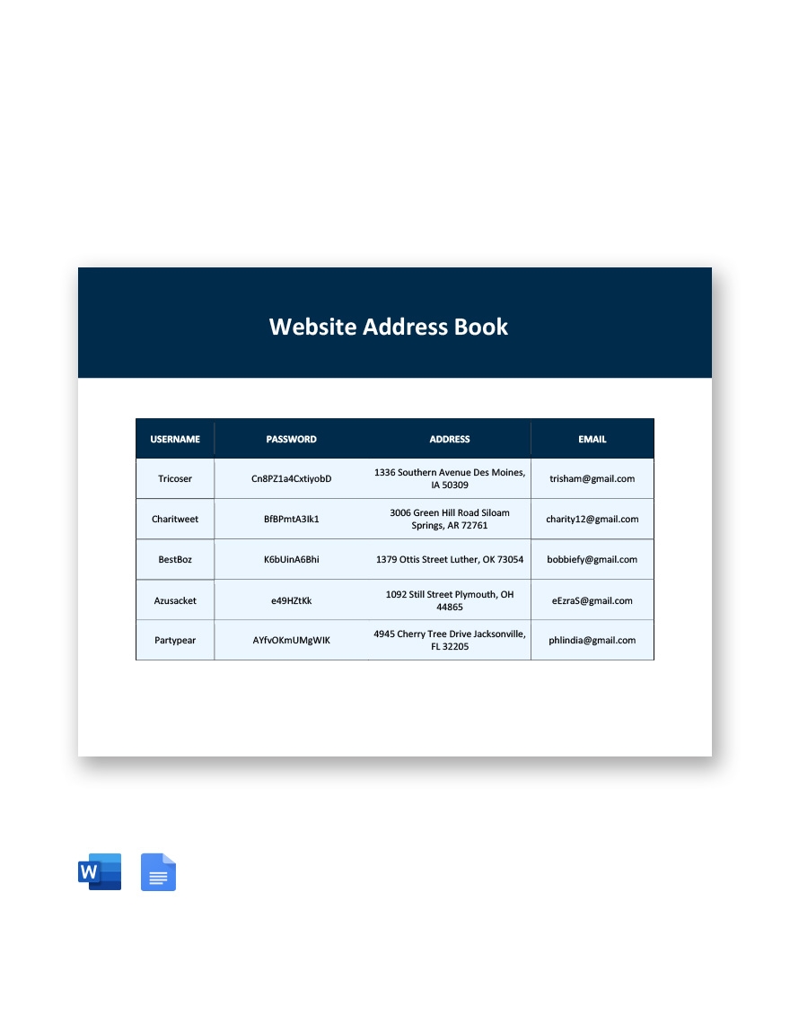 Editable Address Book Templates In Word To Download