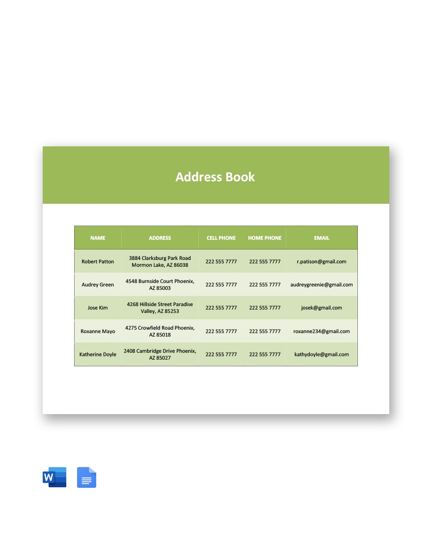 Editable Address Book Templates In Word To Download