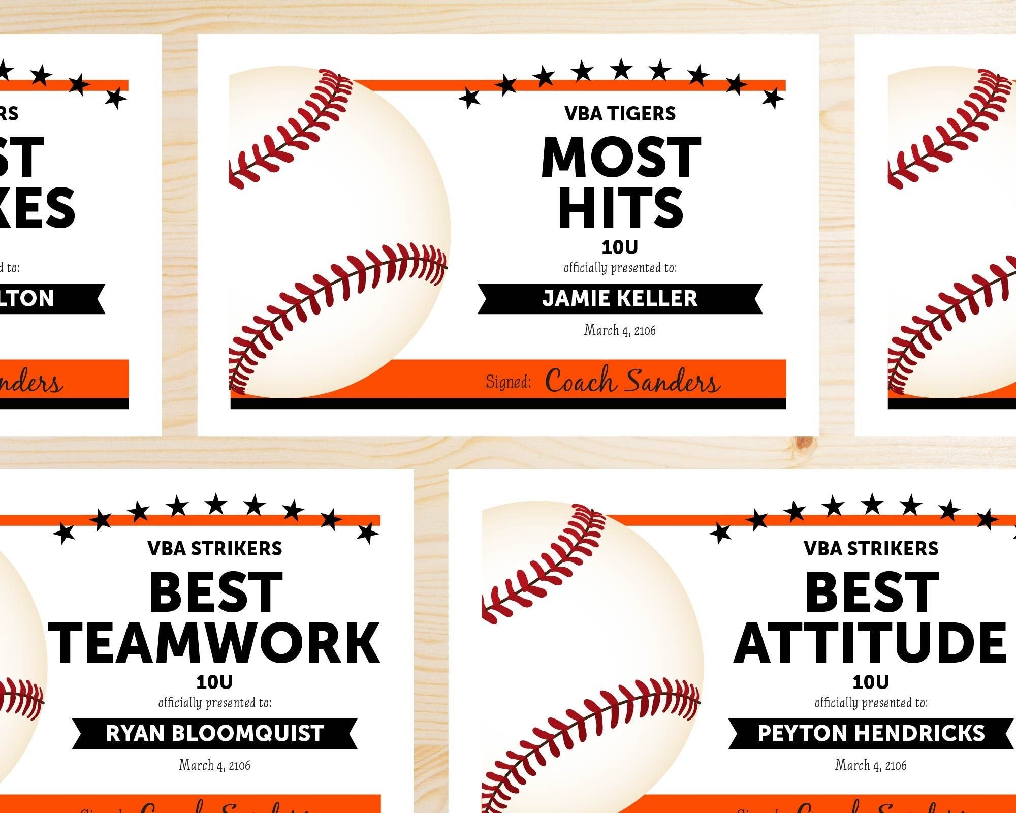 Editable Baseball Award Certificates INSTANT DOWNLOAD PRINTABLE Worksheets Library