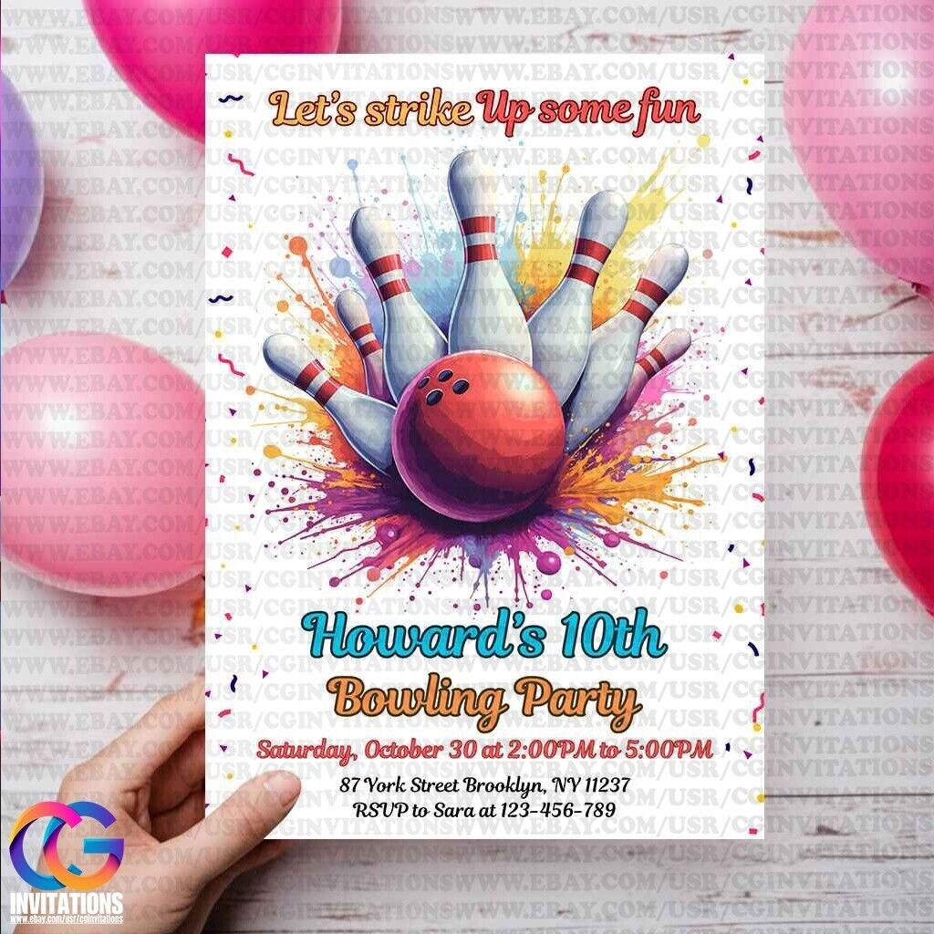 EDITABLE Bowling Birthday Party Invitation Bowling Party 