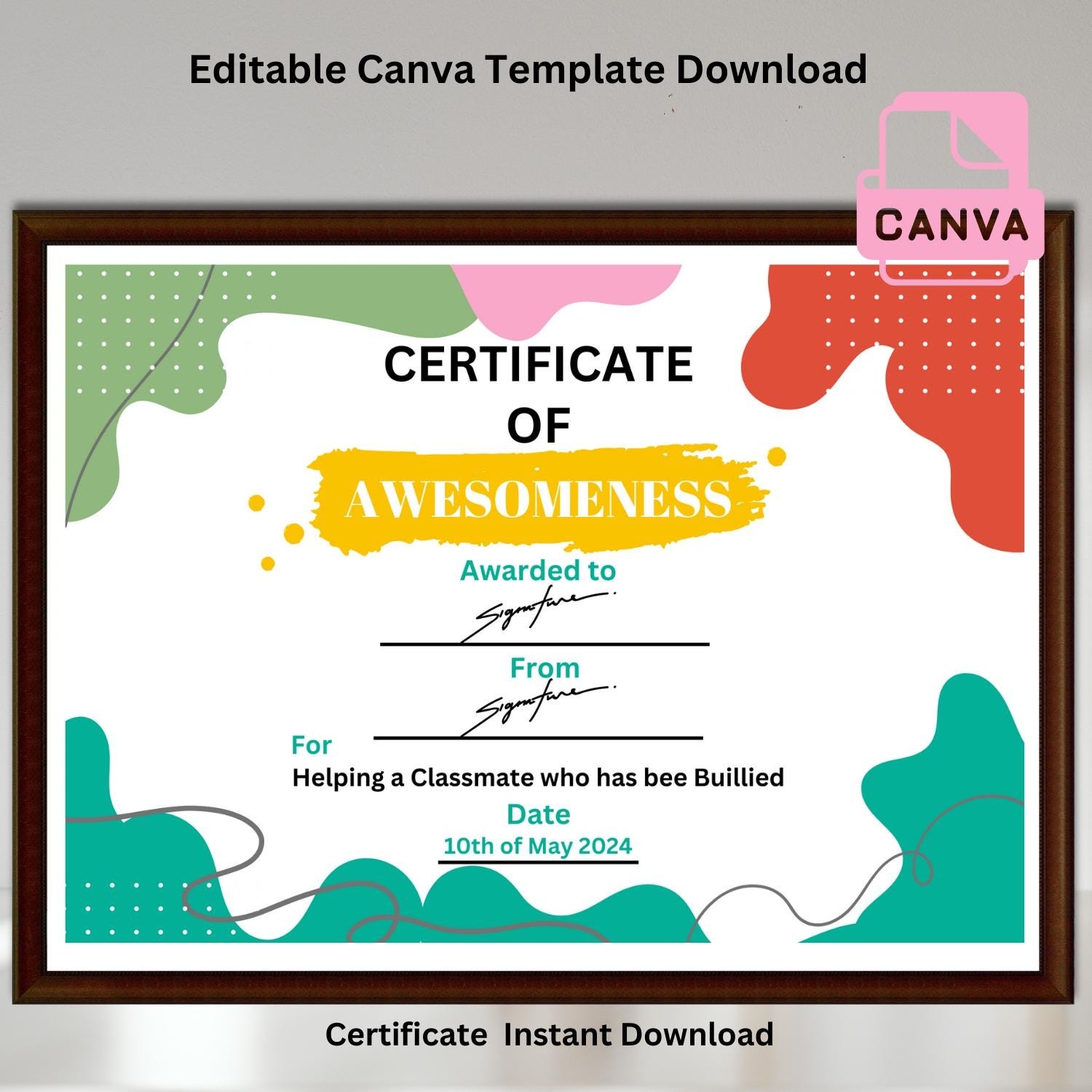 Editable Certificate Of Awesomeness Certificate Template Certificate Of Appreciation Certificate Of Achievement Instant Download Etsy