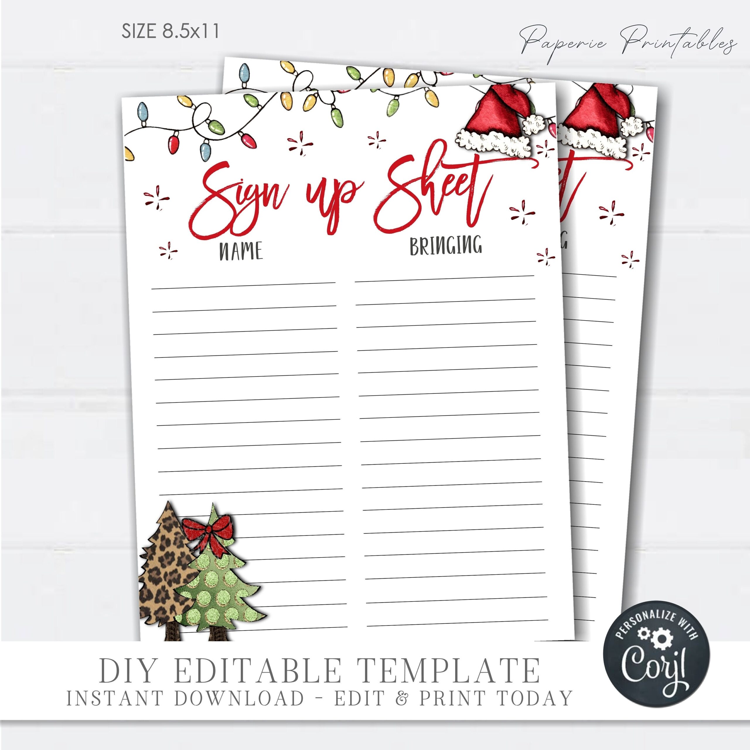 Editable Christmas Potluck Sign Up Sheet Potluck Sign Up Sheet 