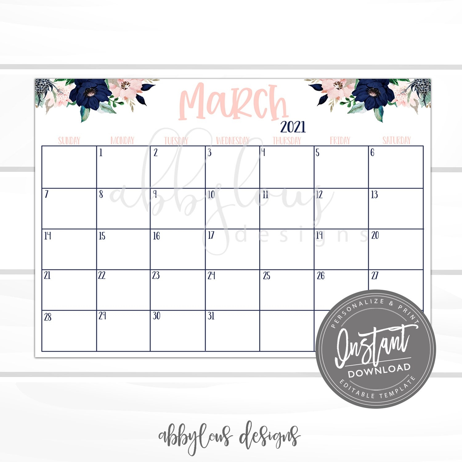 EDITABLE March Calendar Printable Desk Calendar Editable Daily EDITABLE March Calendar Printable Desk Calendar Editable Daily