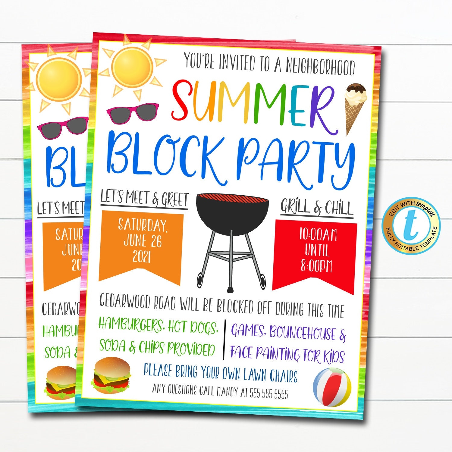 EDITABLE Neighborhood Block Party Invite Bbq Picnic Summer Party 
