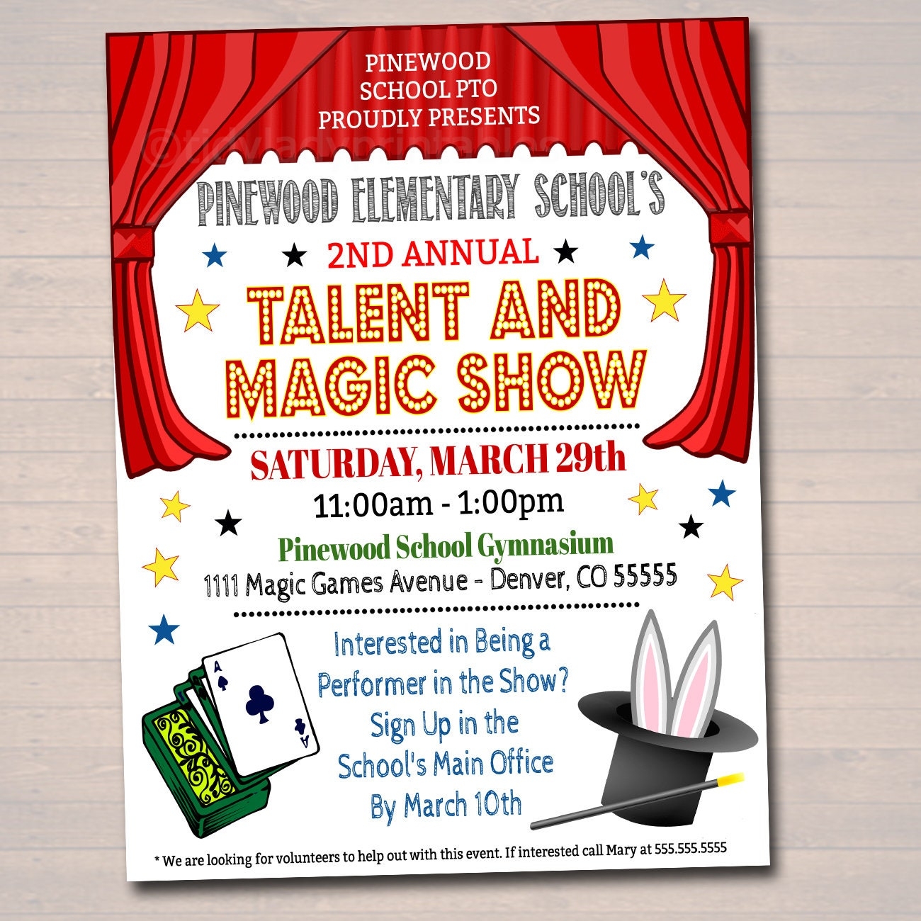 EDITABLE Talent Show Flyer Printable PTA PTO Flyer School Church 