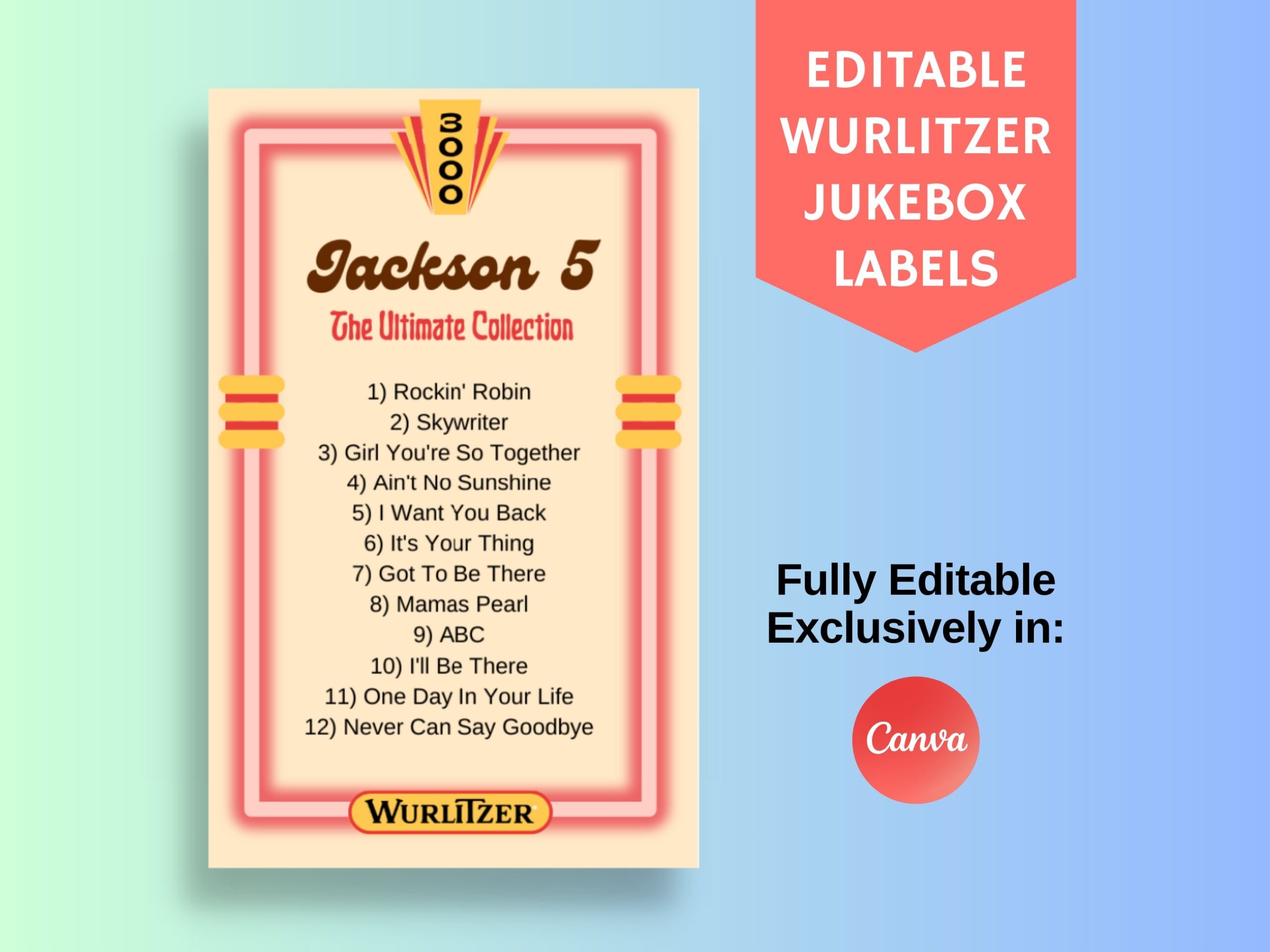 Editable Wurlitzer Jukebox Labels Retro Album And CD Labels Customize With Your Music Playlist Great For Home Diner Bar Restaurant Etsy UK