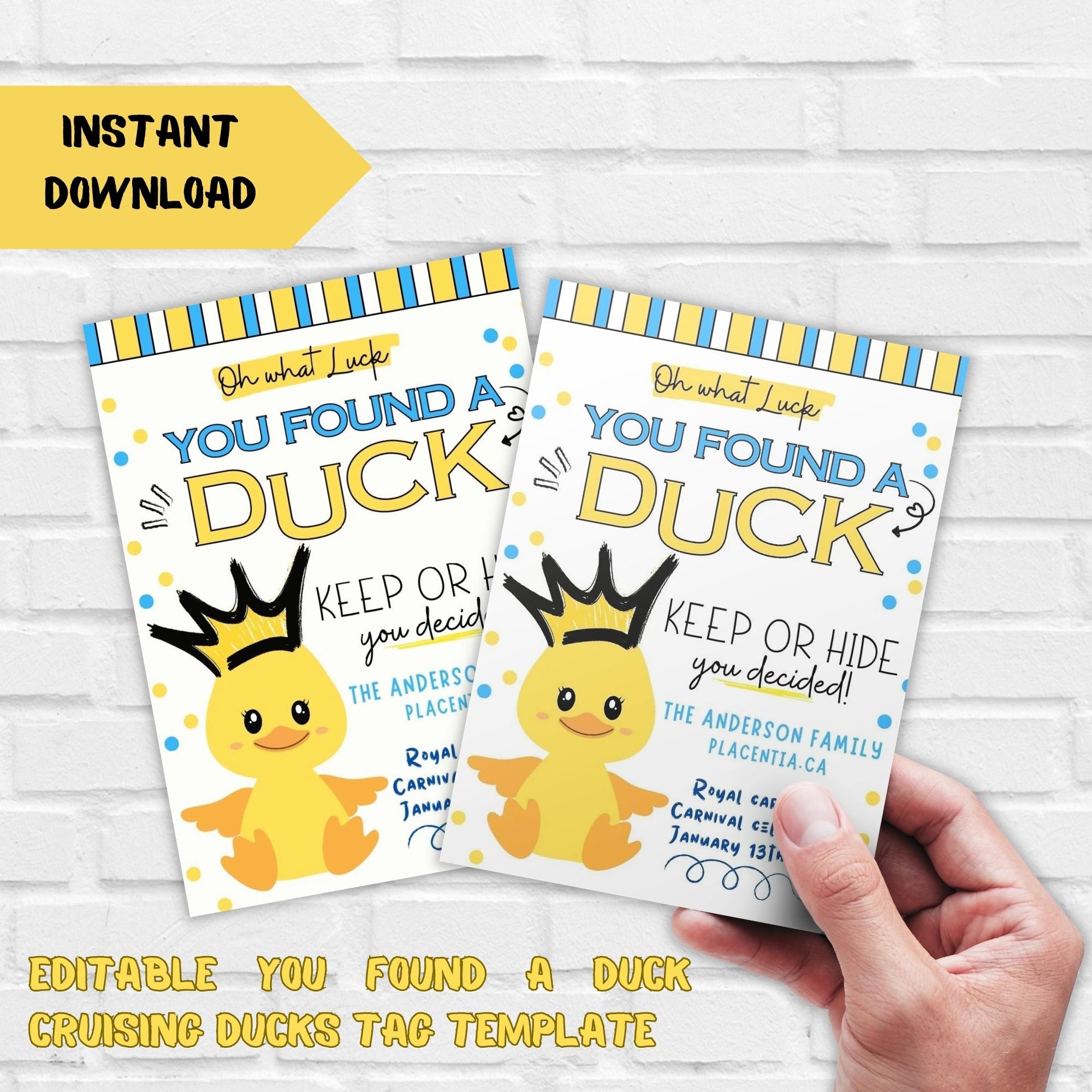 Editable You Found A Duck Cruising Ducks Tag Template Cruise Ship 