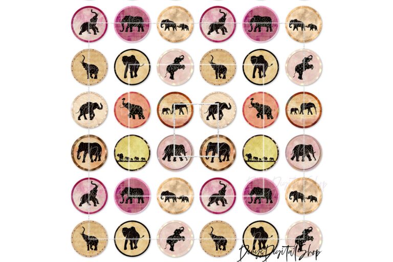 Elephants Digital Printable Sheet Cabochon Images By