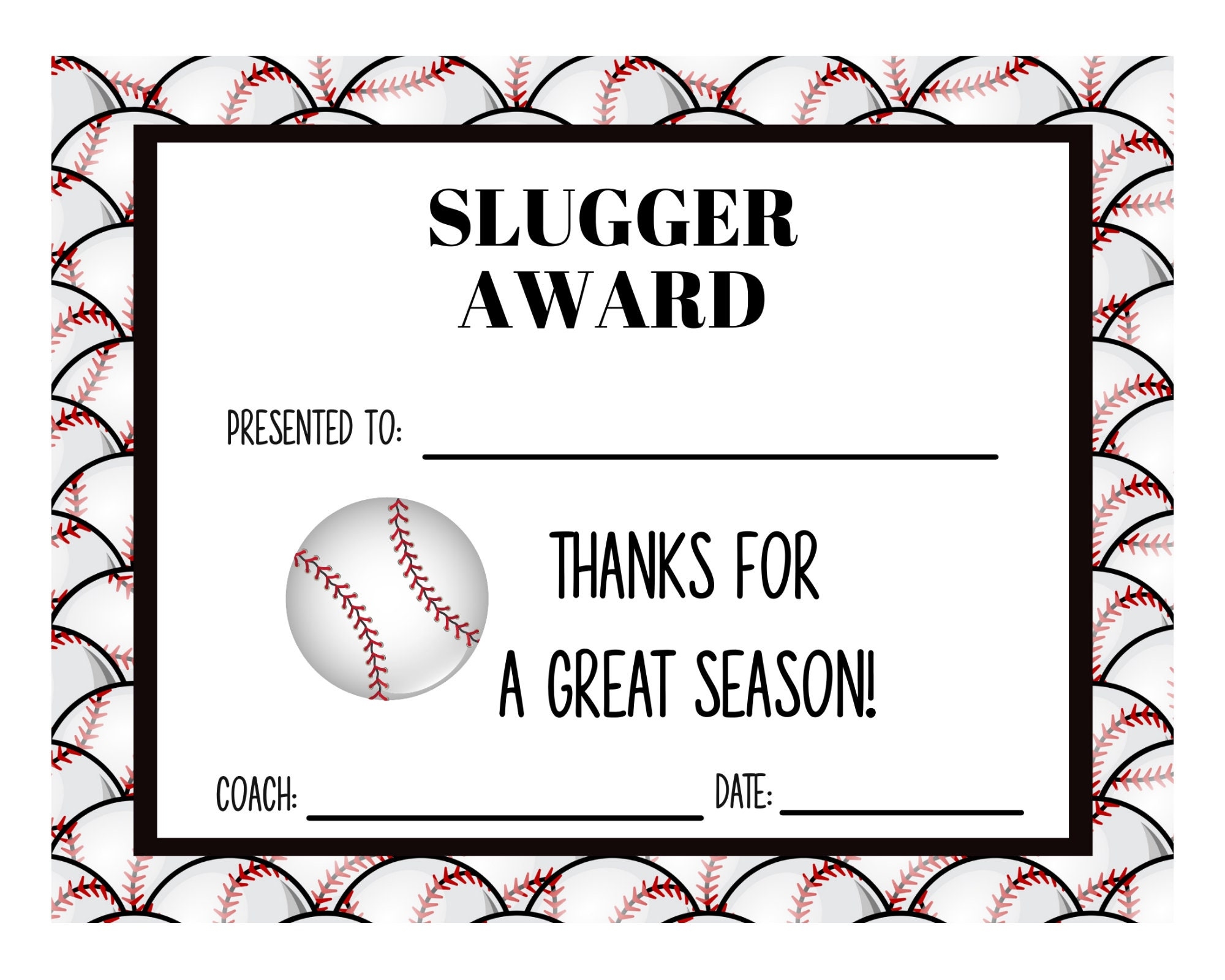 End Of Season Baseball Award Certificates 45 Baseball Etsy