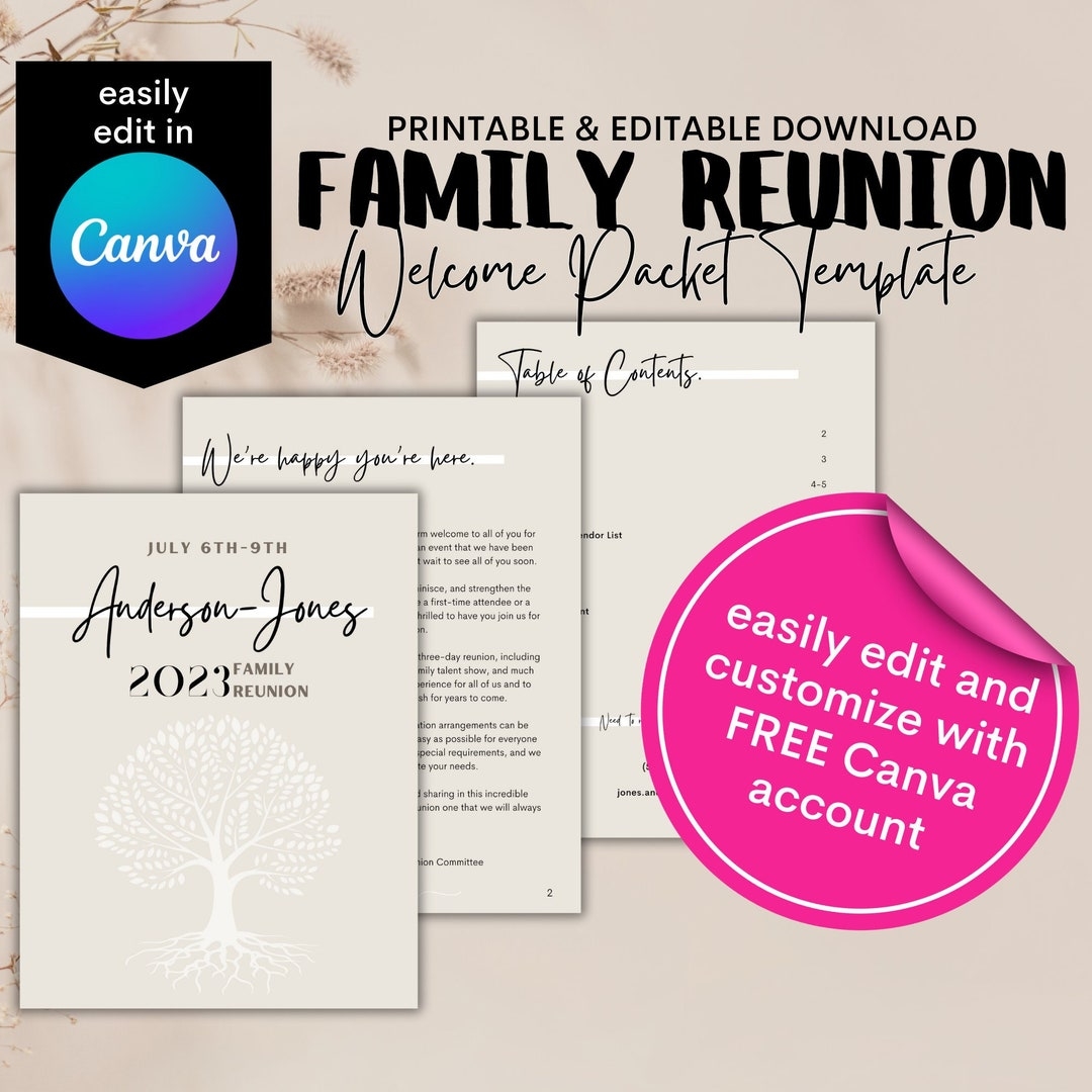 Family Reunion Itinerary Editable Welcome Packet For Family Reunion Printable Information Sheets For Family Reunion Neutral Canva Template Etsy