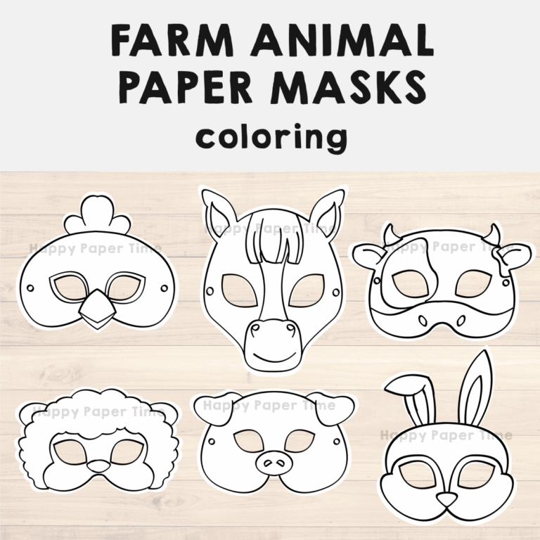 Farm Animal Paper Masks Printable Coloring Craft Activity Costume Template