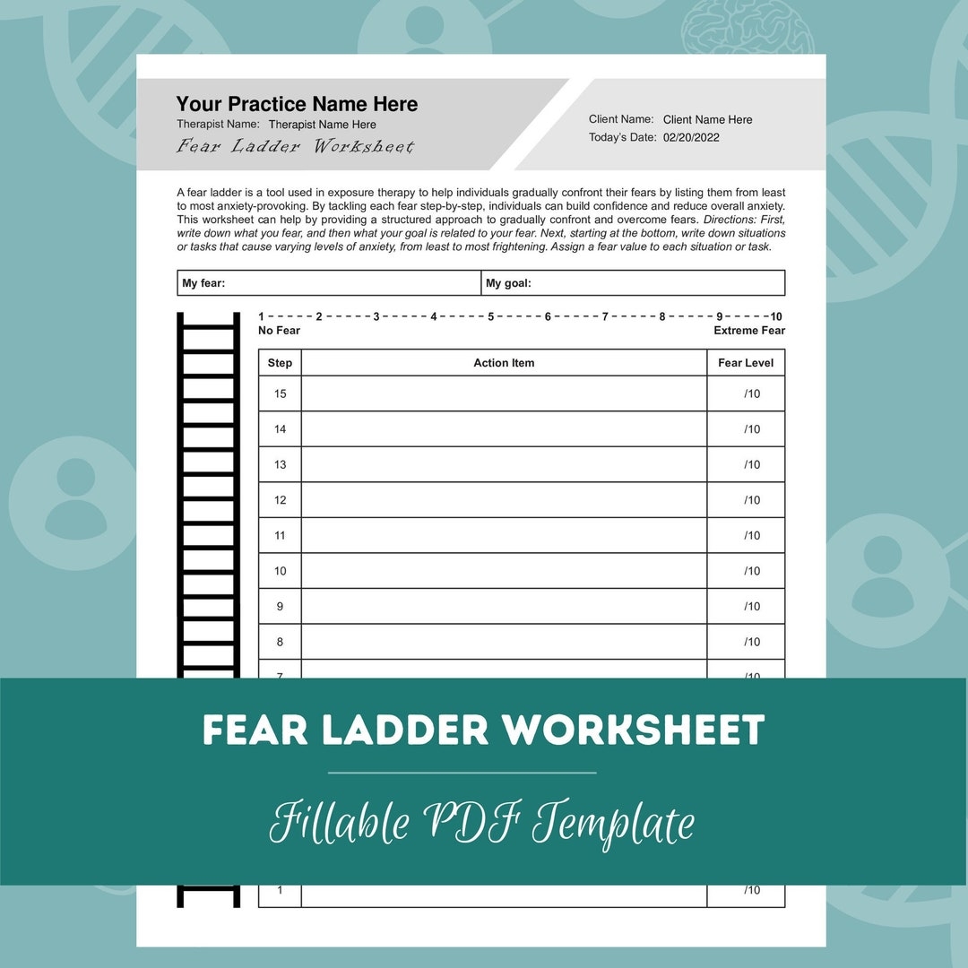 Fear Ladder Worksheet Editable Fillable PDF For Counselors Psychologists Social Workers Therapists Etsy UK