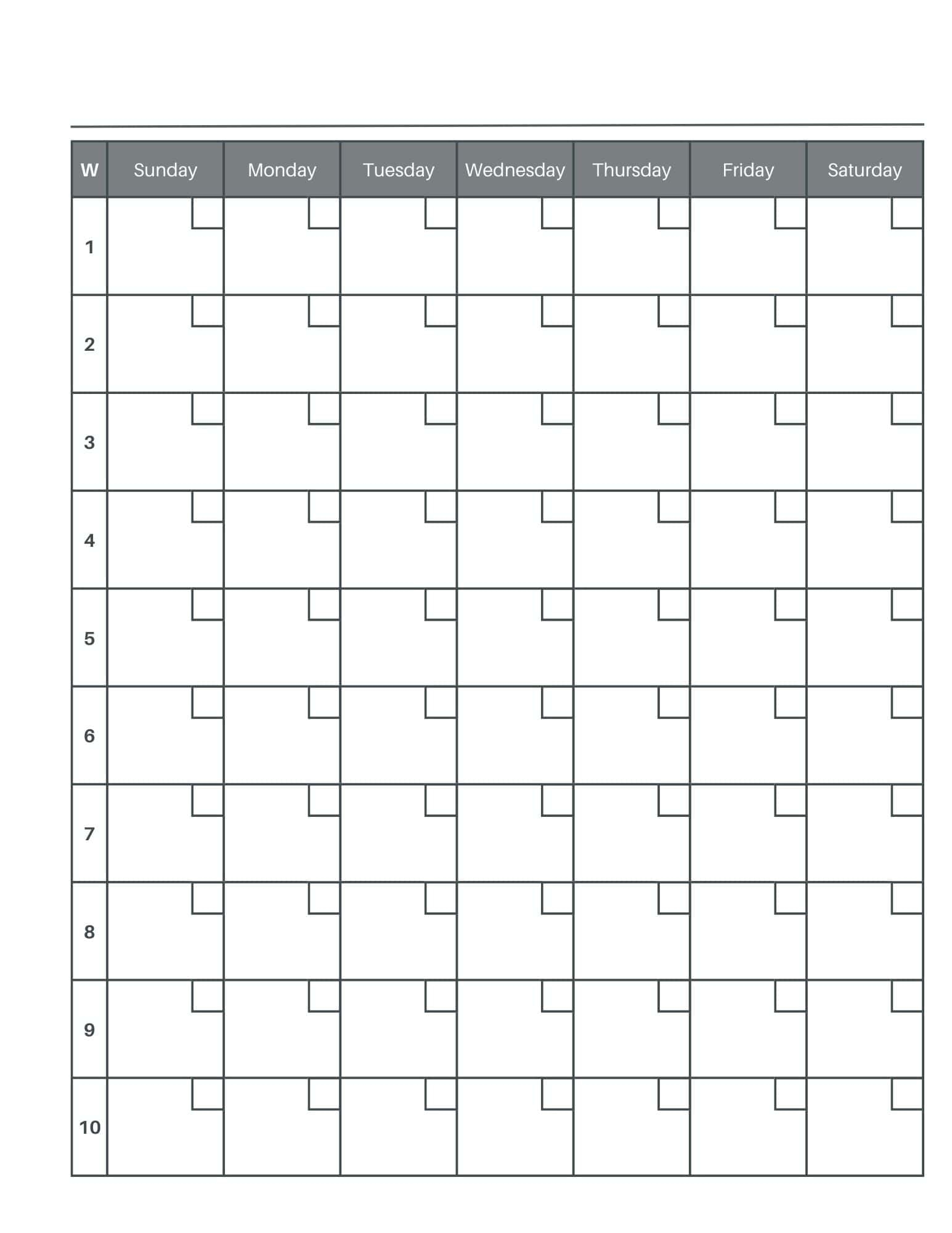 Free 10 Week Calendar Printable