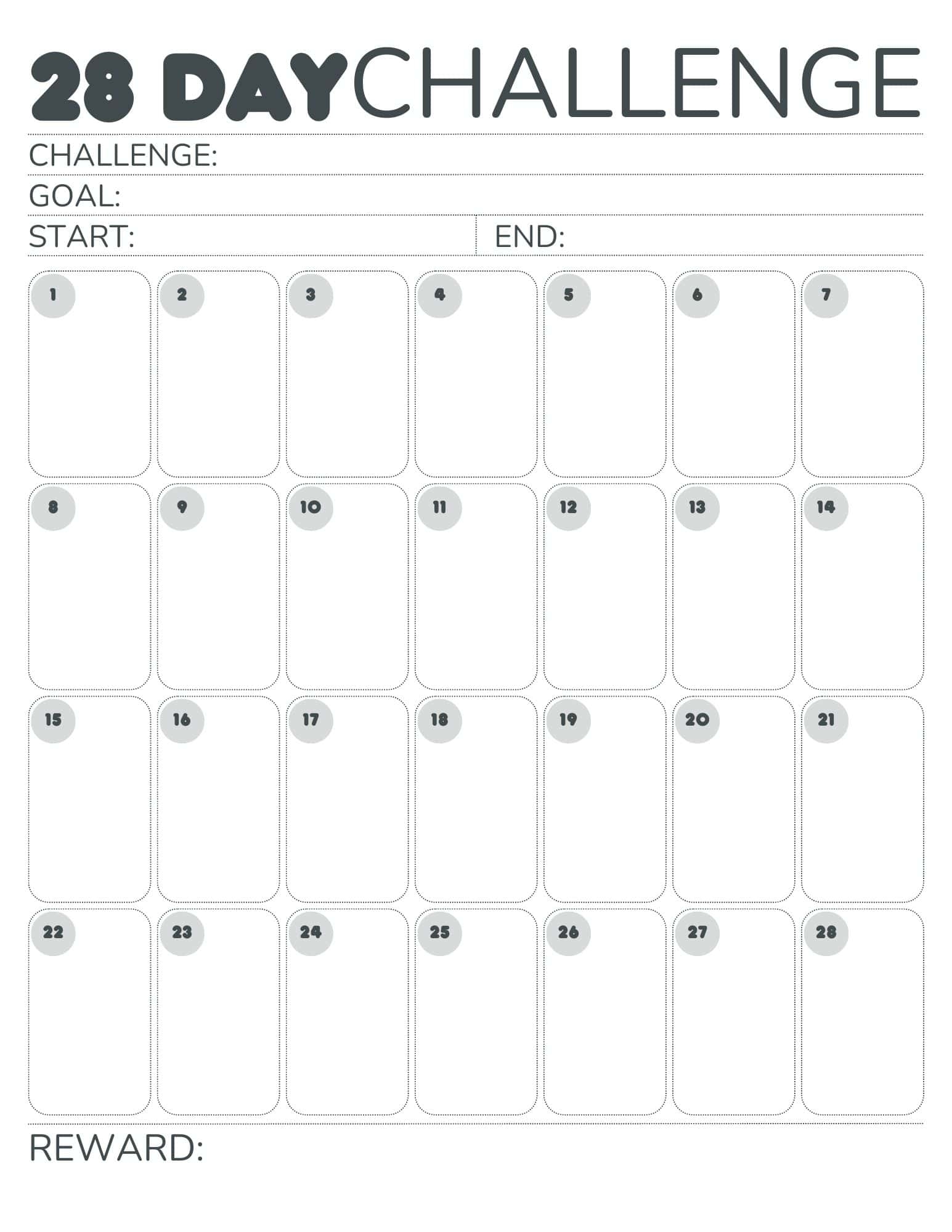 Free 28 Day Challenge Calendar Printable Free 28 Day Challenge Calendar Printable