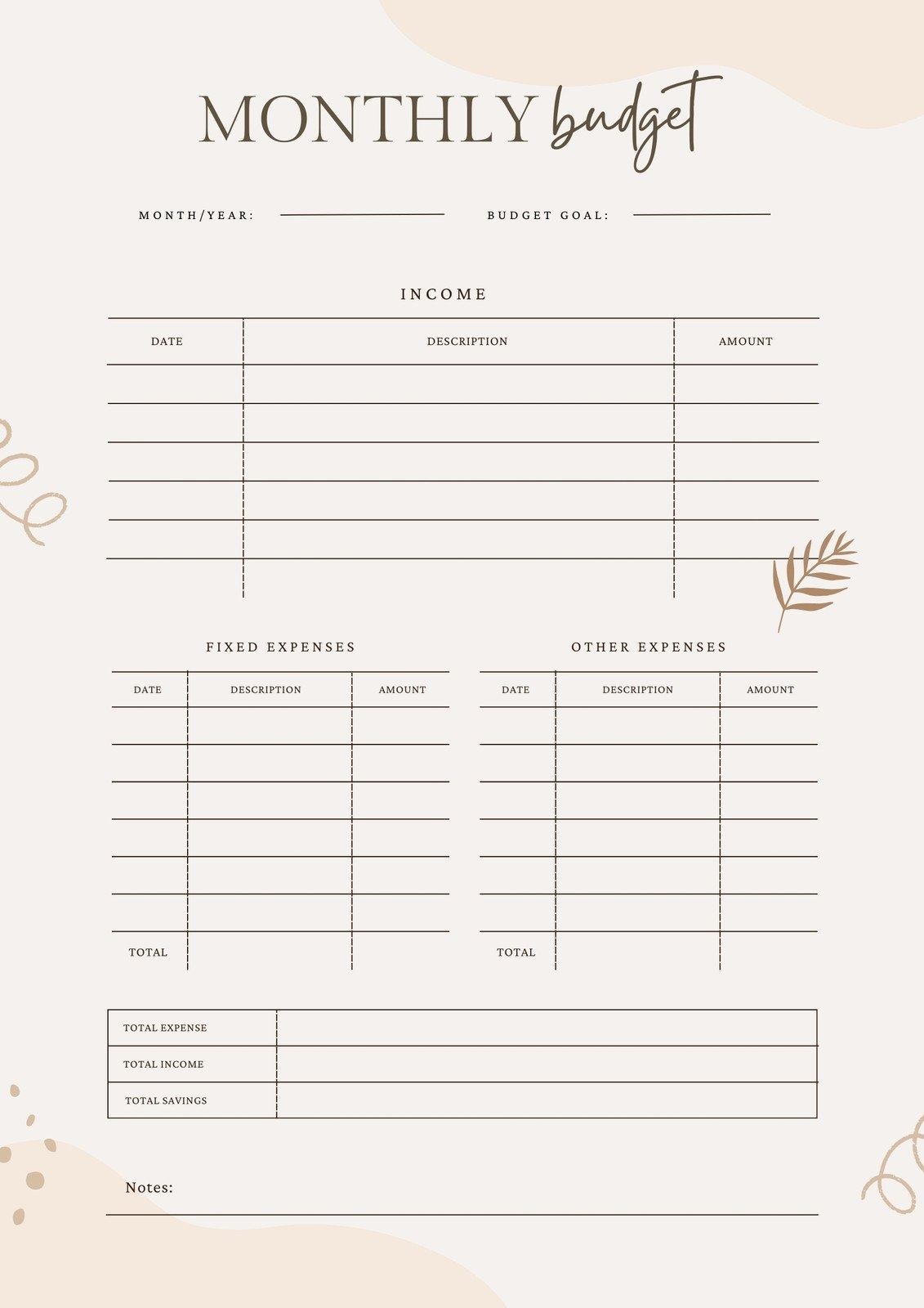 Free Printable Yearly Budget Template