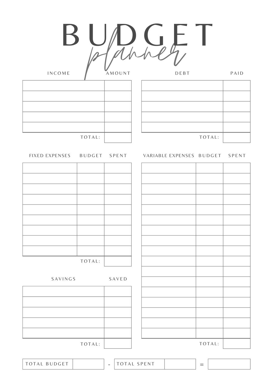 Budget Template Printable Free