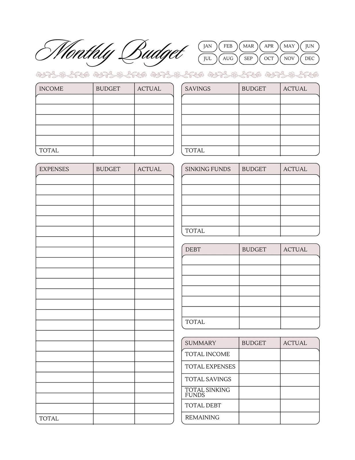 Free Printable Monthly Budget Templates