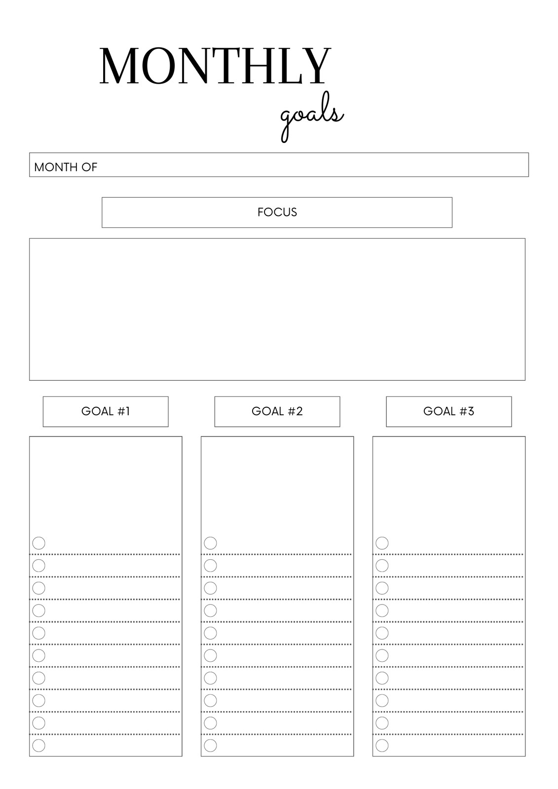 Free Printable Goal Template