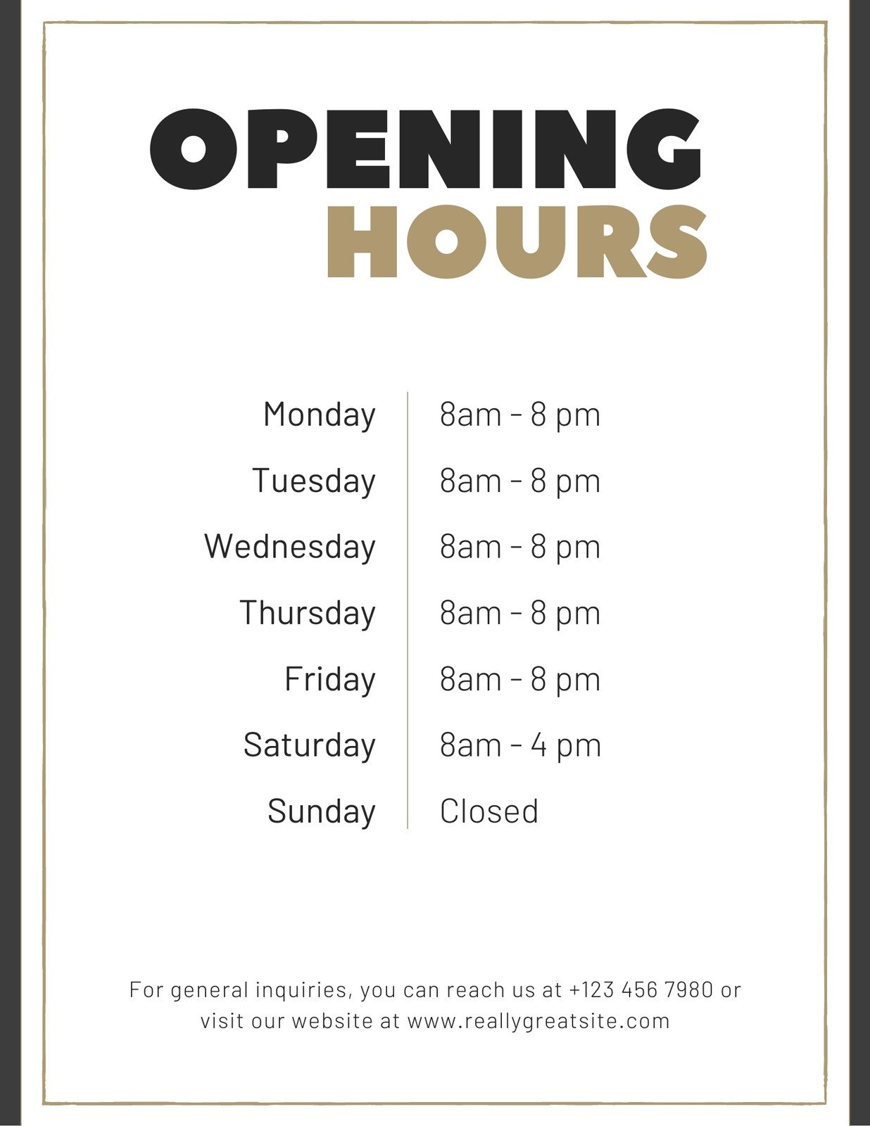Editable Free Printable Store Hours Template