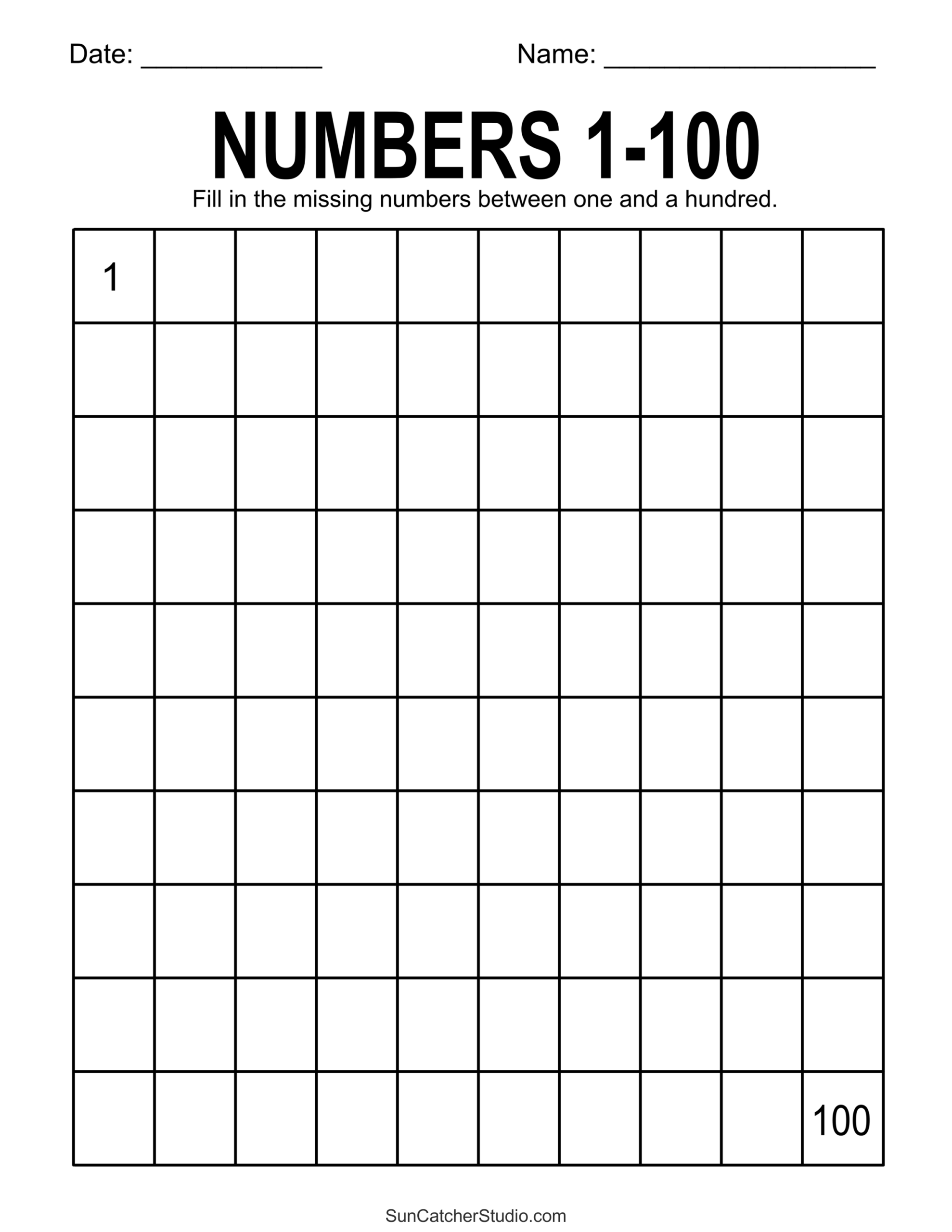 Free Blank 100 Square Grid Printable