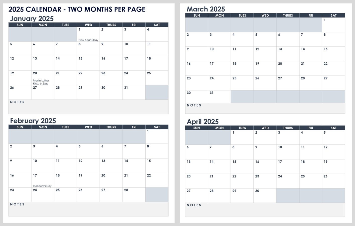 4 Month Blank Calendar Printable