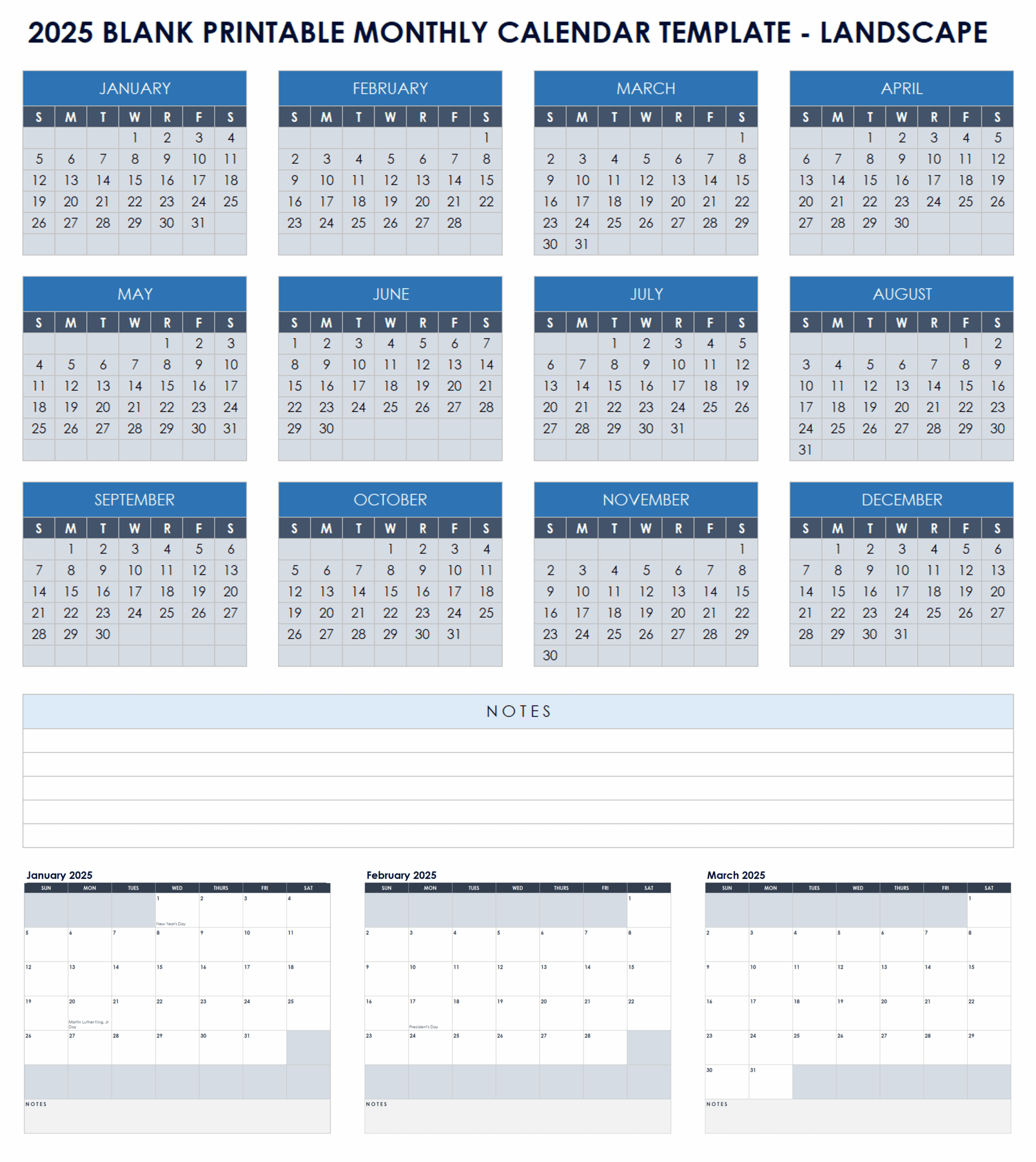 Blank Calendar Template Printable 2025
