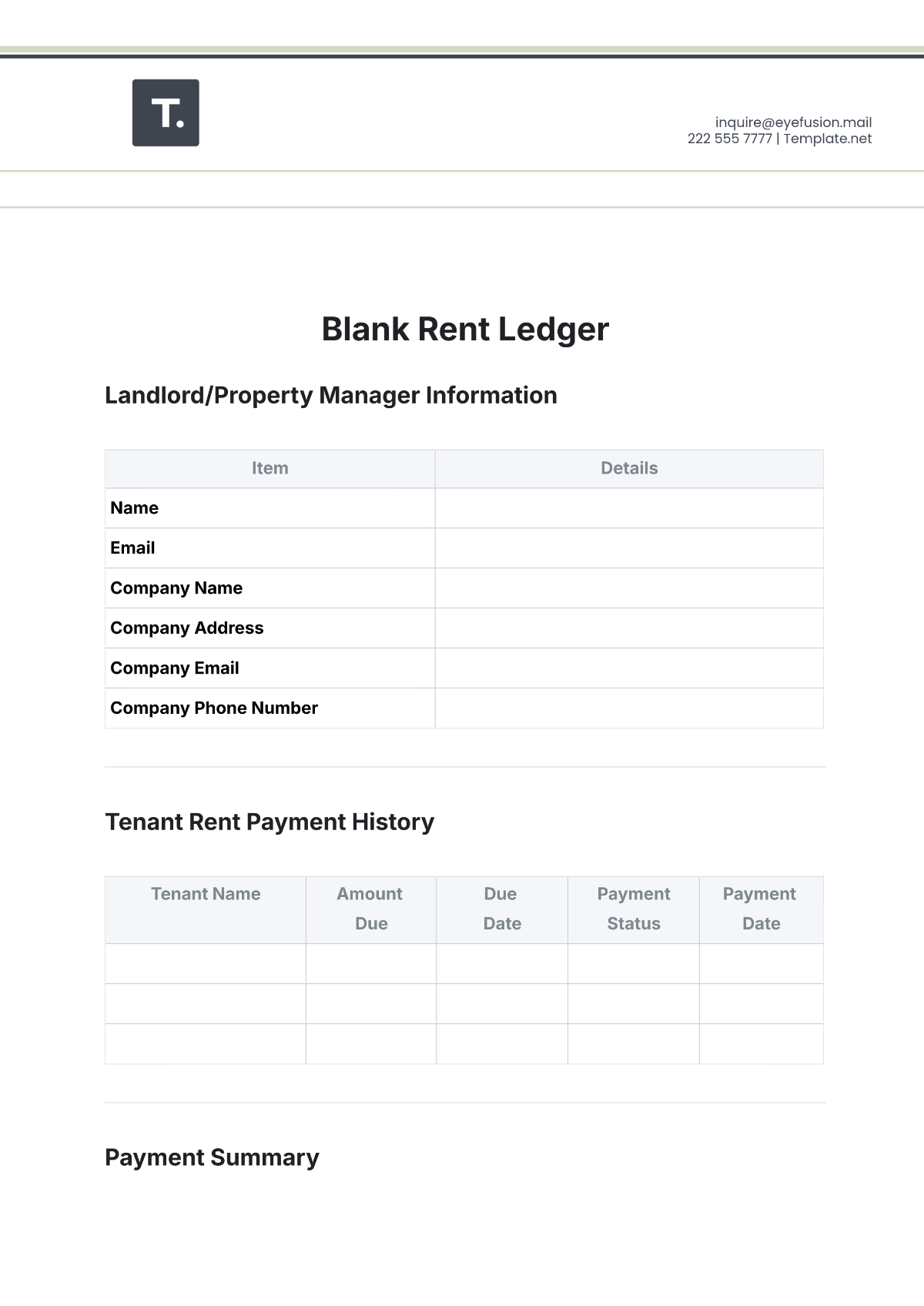 Landlord Free Printable Rental Ledger Template