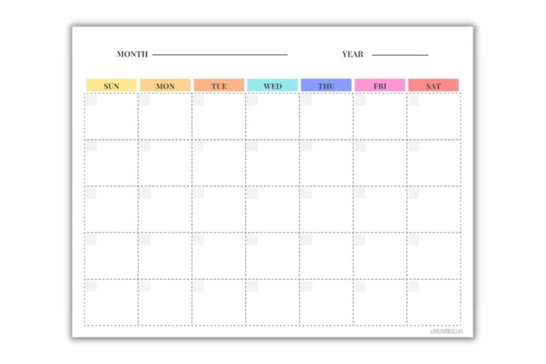 FREE Blank Undated Monthly Calendar Printable Template Love Our