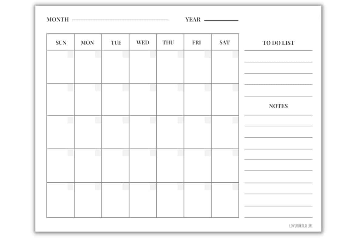 Free Printable Calendar Templates Without Year