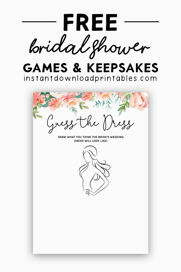Free Bridal Shower Game Guess The Dress Printable Instant