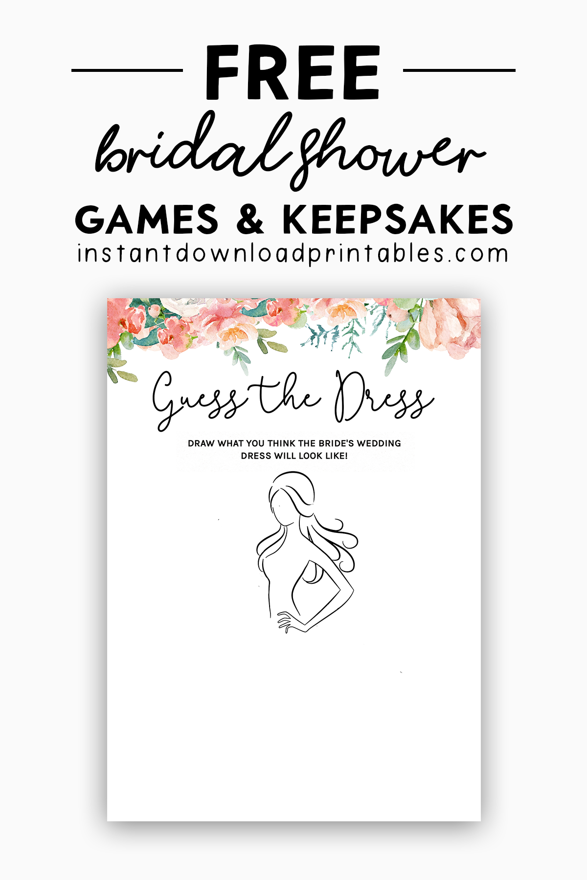 Free Bridal Shower Game Guess The Dress Printable Instant 