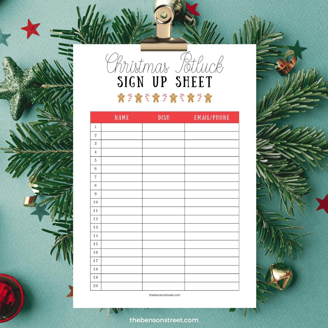 Free Christmas Potluck Signup Sheet Printable