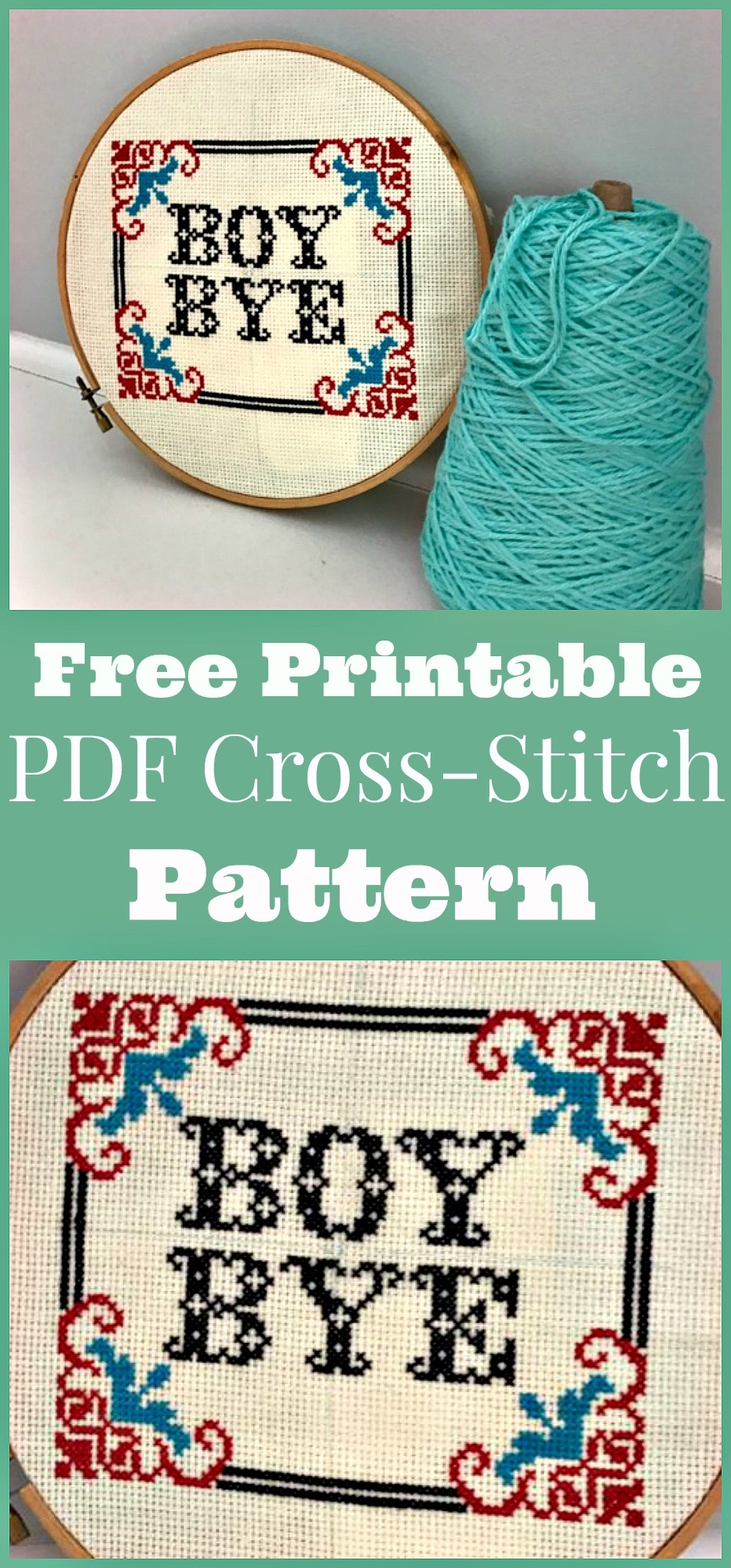 Free Cross Stitch Pattern BOY BYE 