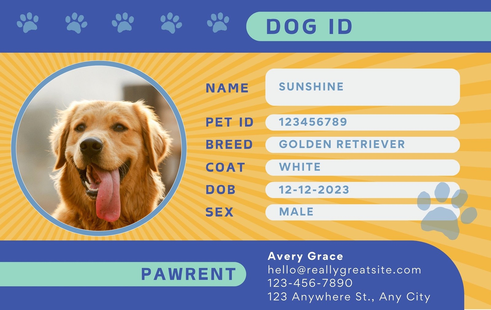 Free Custom Printable Dog ID Card Templates Canva