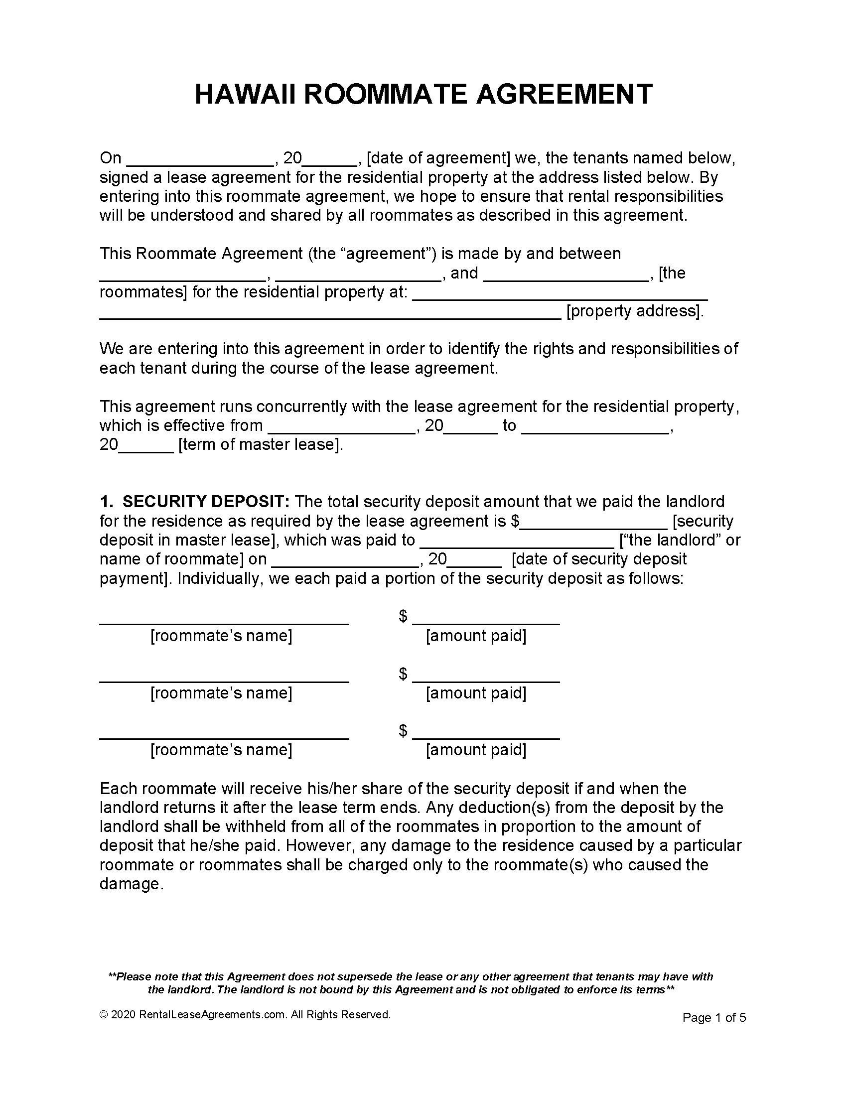 Free Hawaii Rental Lease Agreements 6 Types PDF MS Word