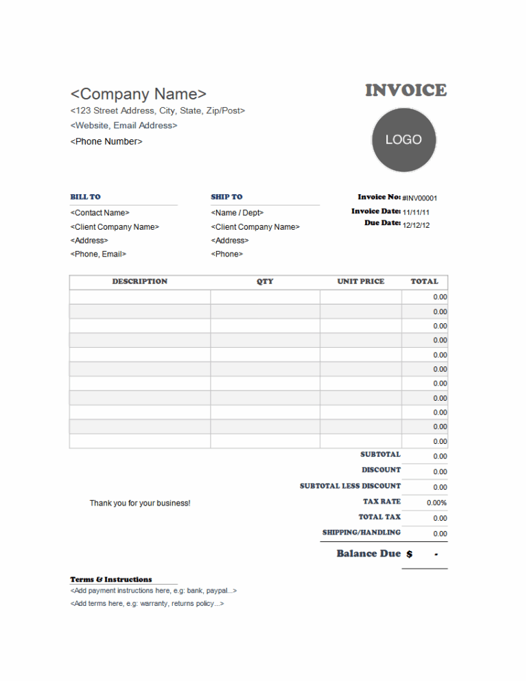 Free Invoice Templates For Excel