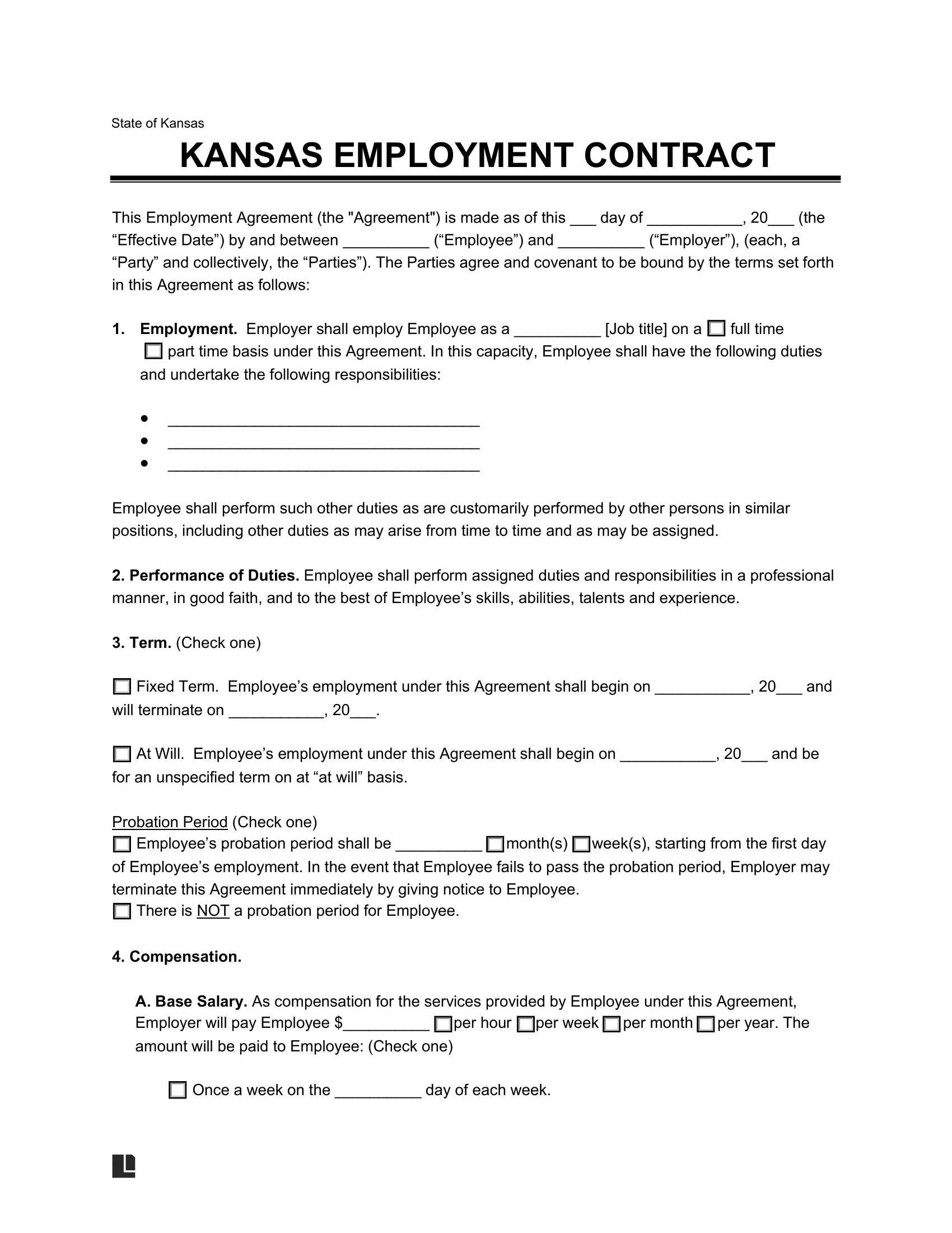 Free Kansas Employment Contract Templates PDF U0026 Word Free Kansas Employment Contract Templates PDF U0026 Word