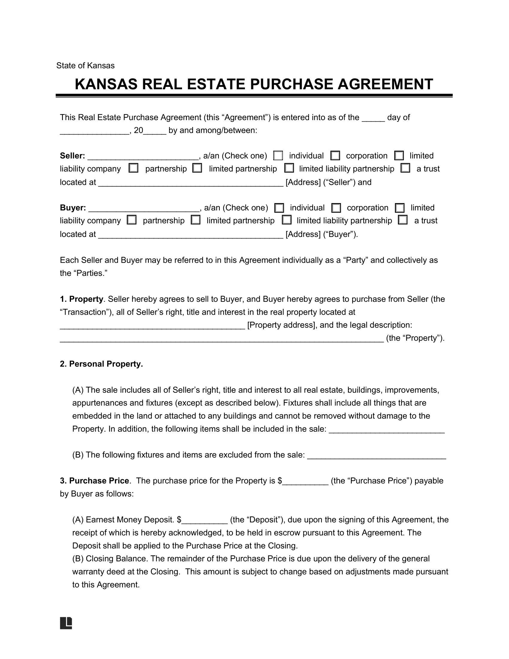 Free Kansas Residential Purchase Agreement PDF U0026 Word Free Kansas Residential Purchase Agreement PDF U0026 Word