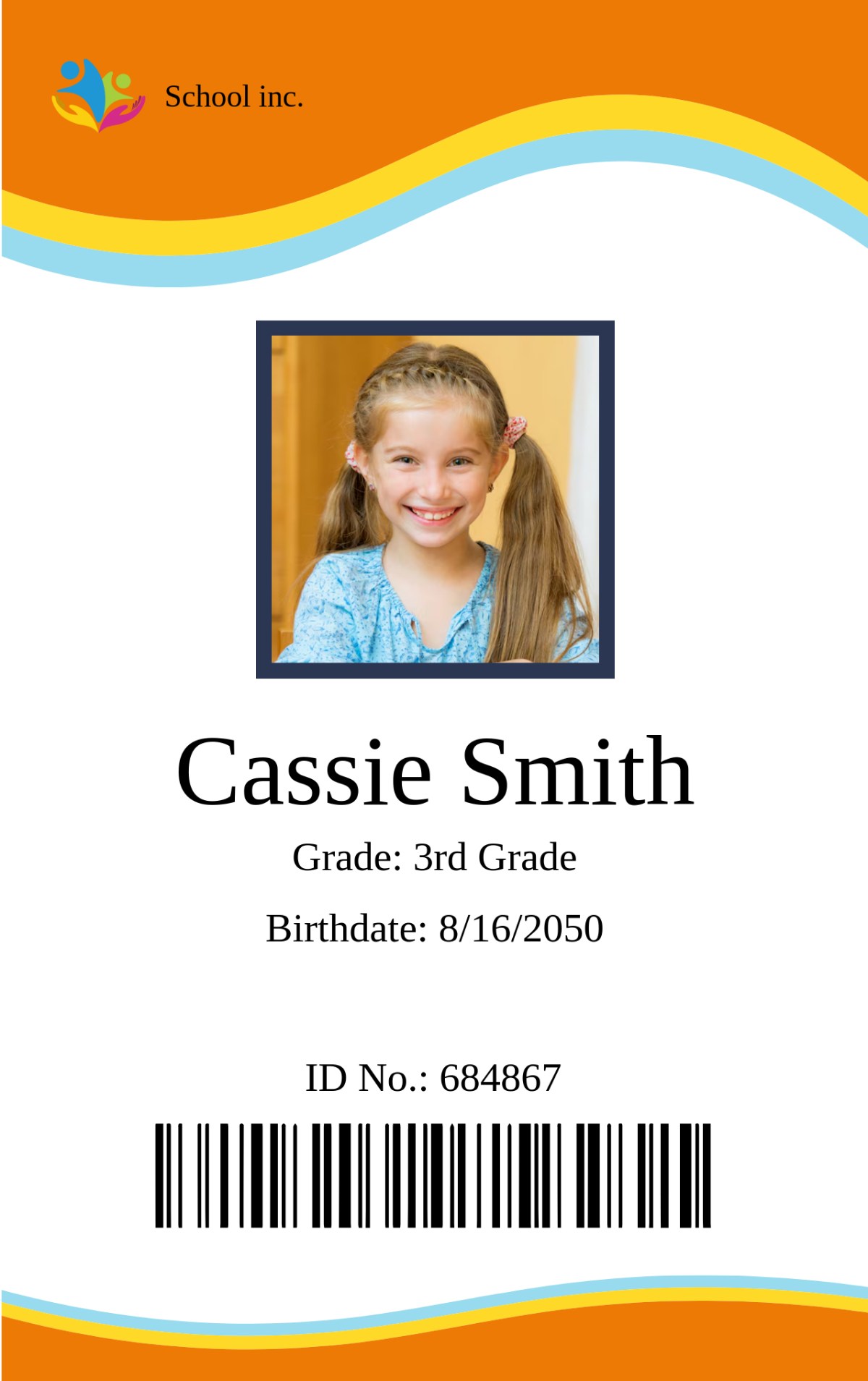 Free Kindergarten Student ID Card Template To Edit Online