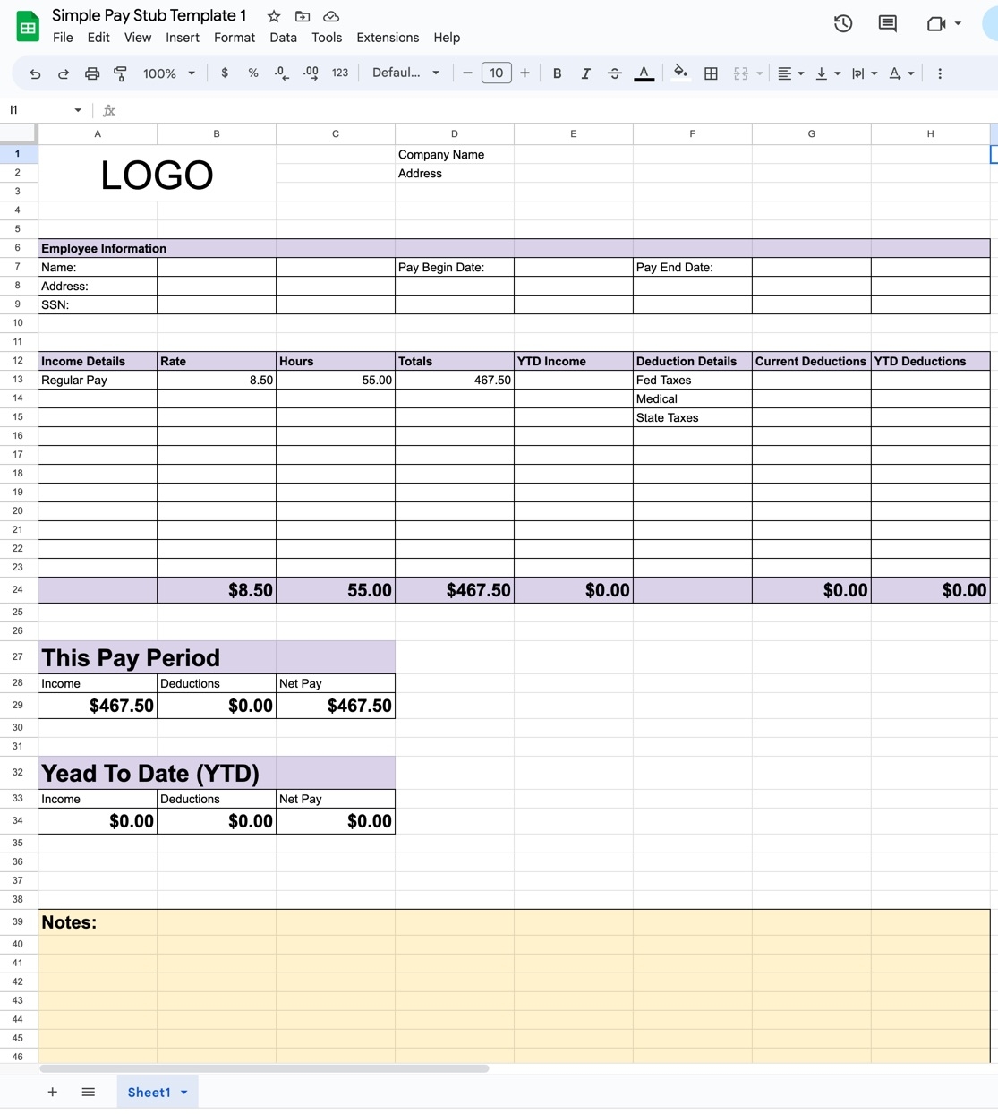 Paystub Template Free Printable