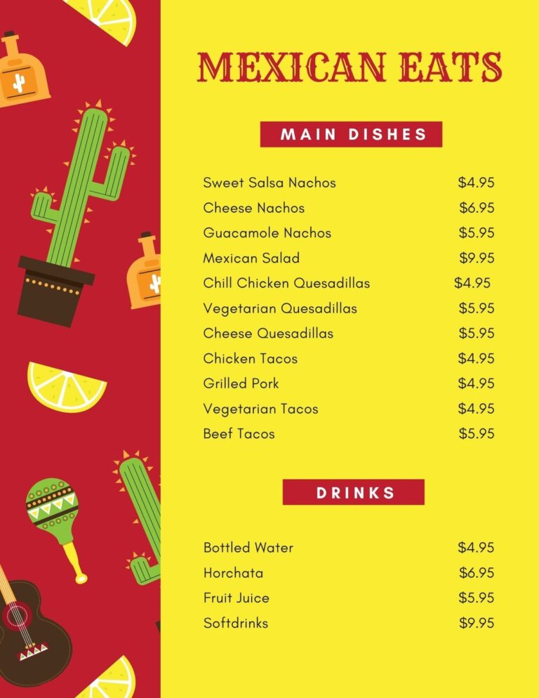 Free Printable And Customizable Mexican Menu Templates Canva