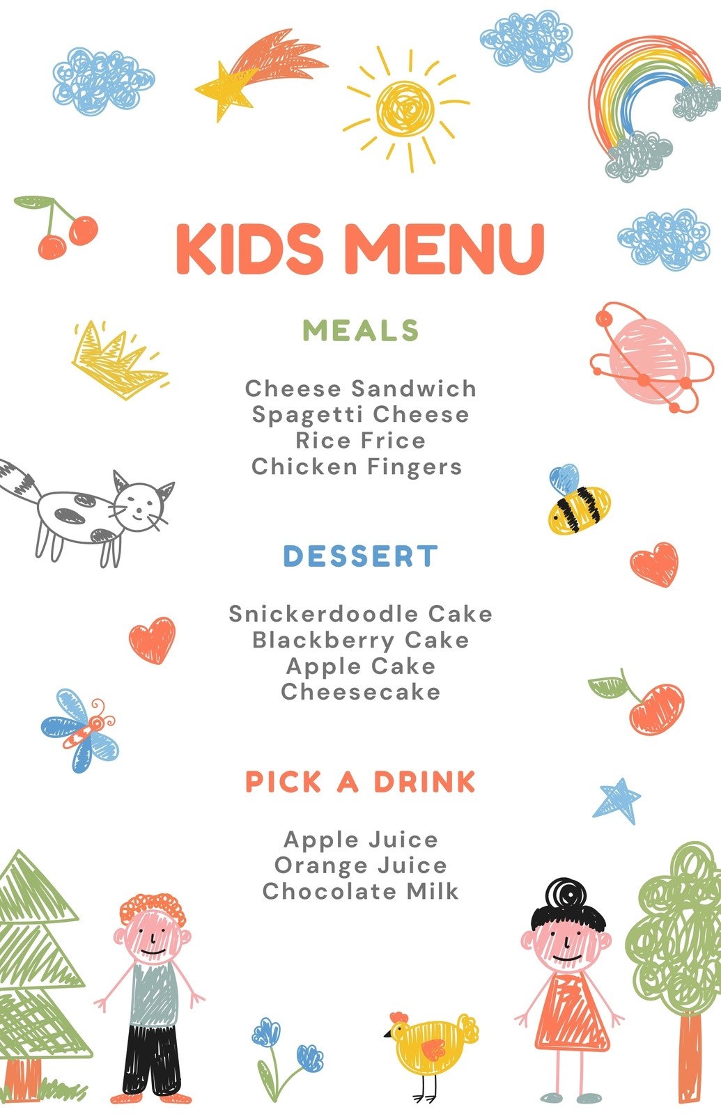 Free Printable Kids Menu Template