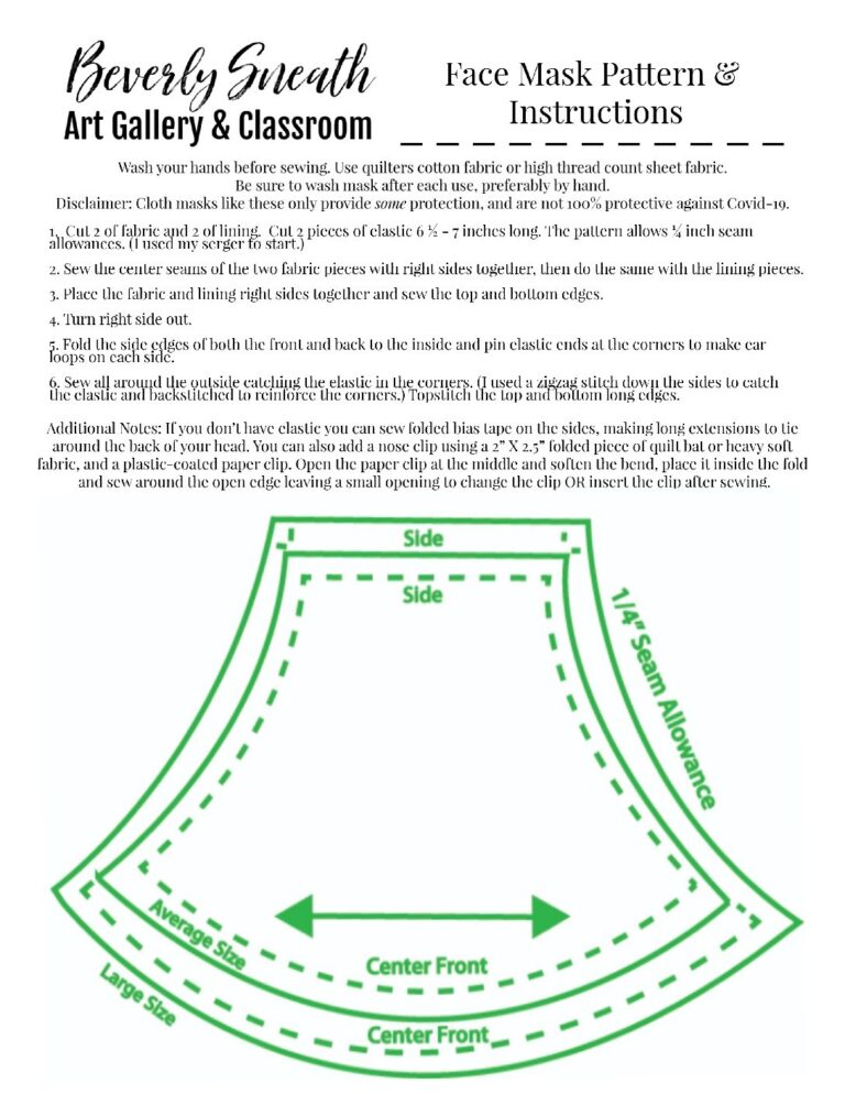 Free Printable Face Mask Sewing Pattern Covid 19 Beverly
