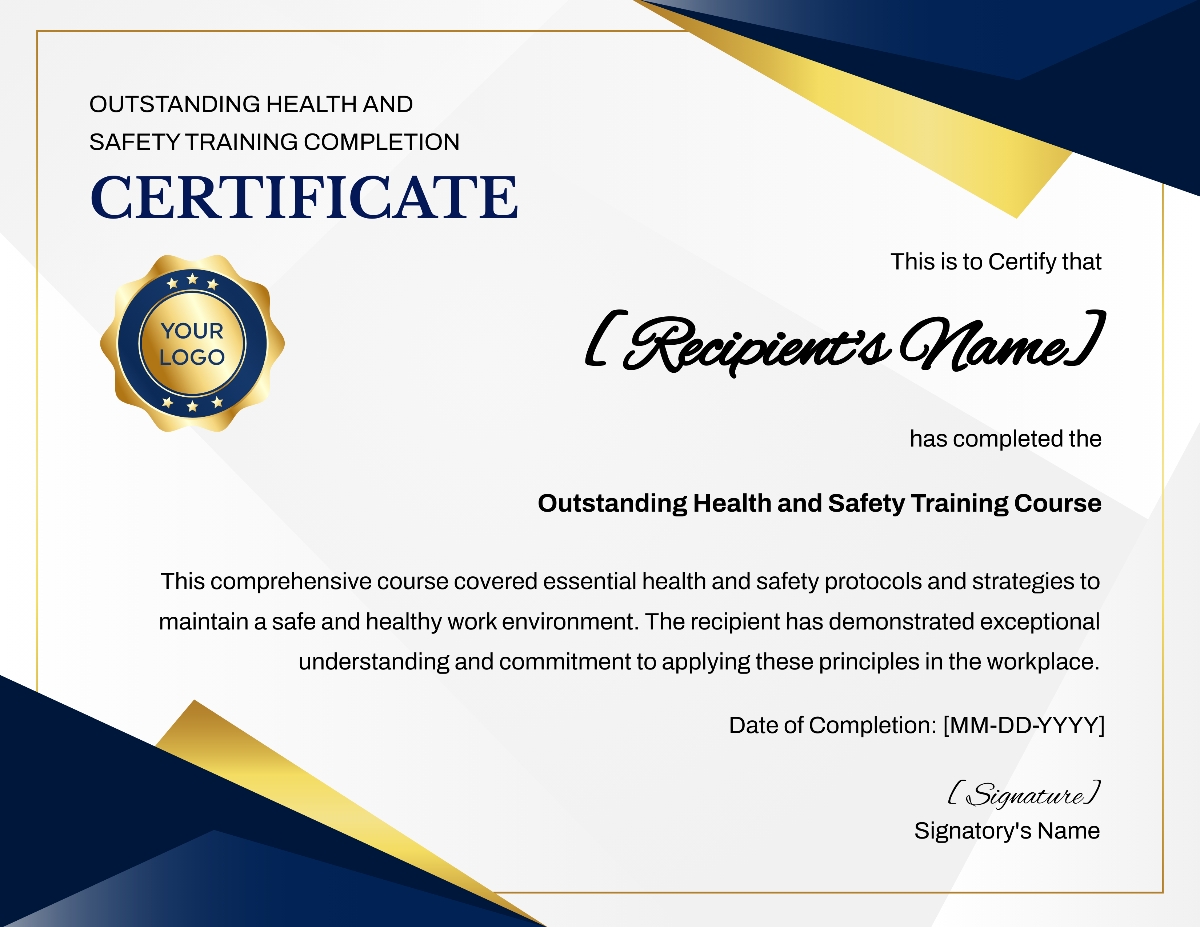 Free Printable Health And Safety Certificate Templates To Customize Online