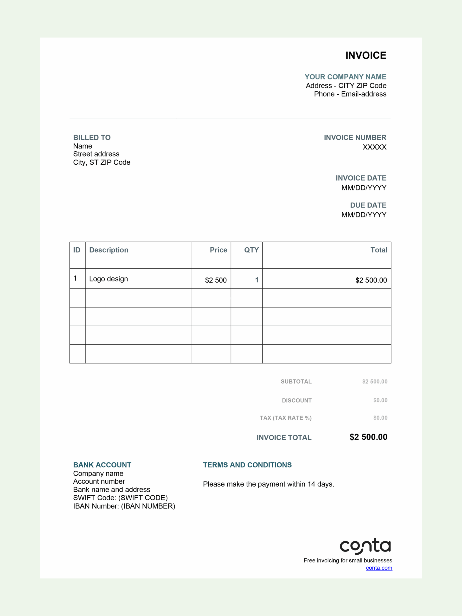 Personal Invoice Free Template Printable