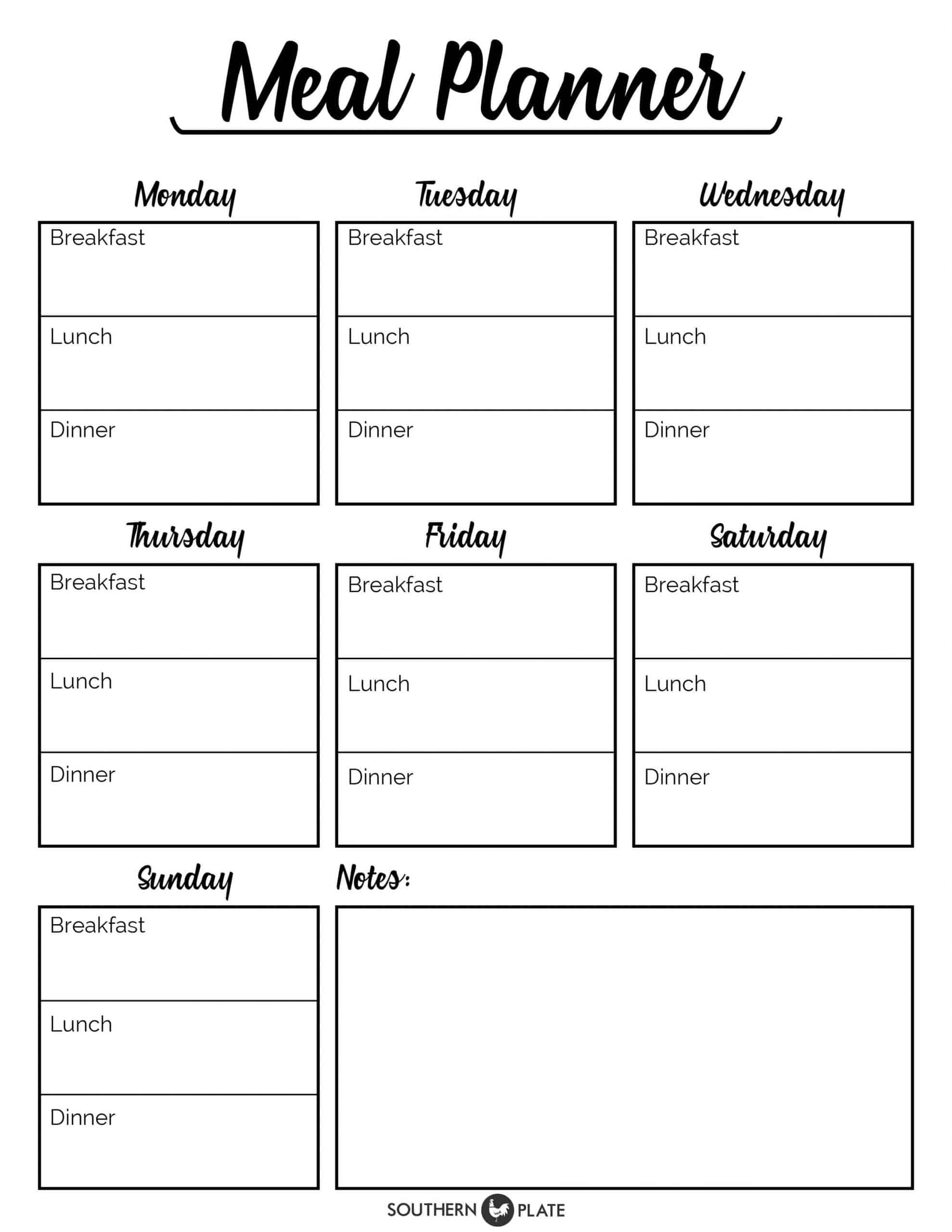 Free Printable Downloadable Meal Planner Template