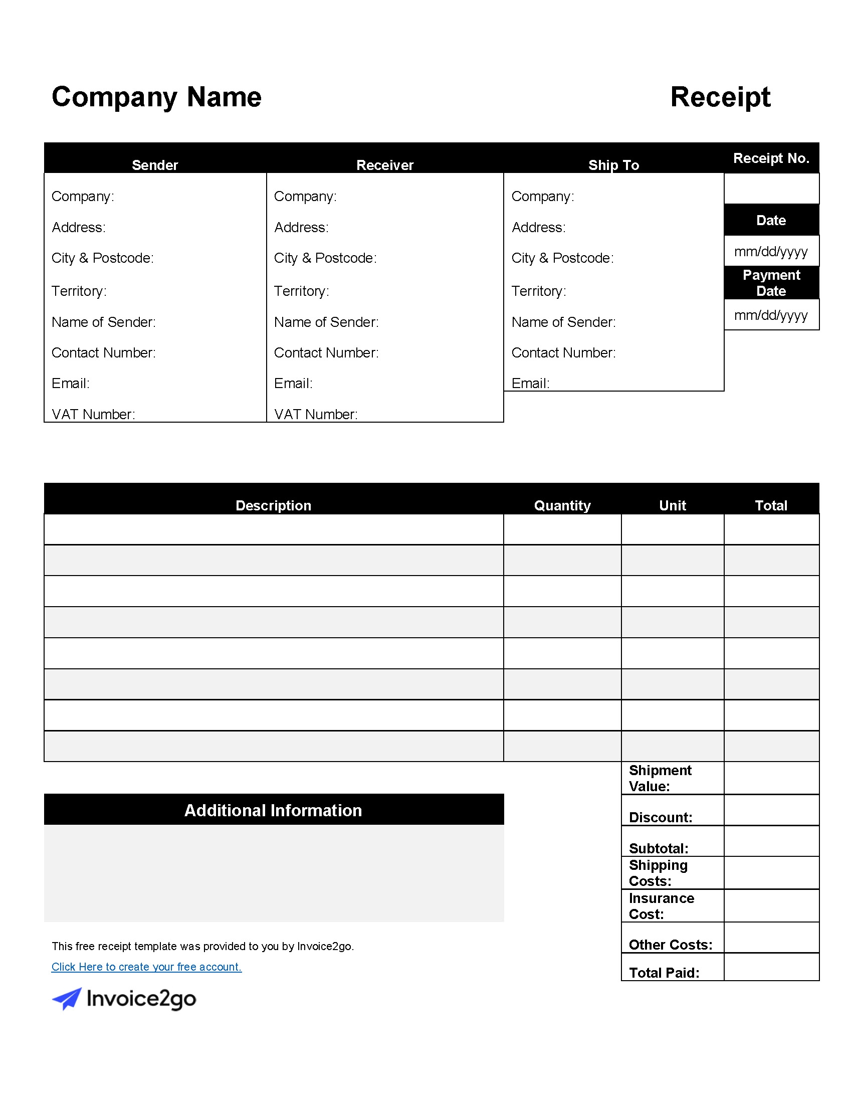 Printable Free Receipt Template