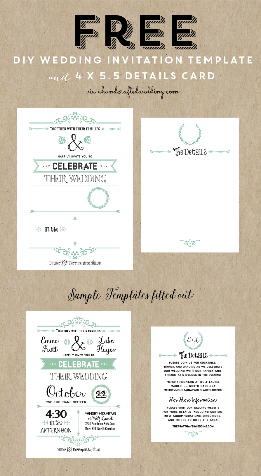 FREE Printable Wedding Invitation Template Worksheets Library